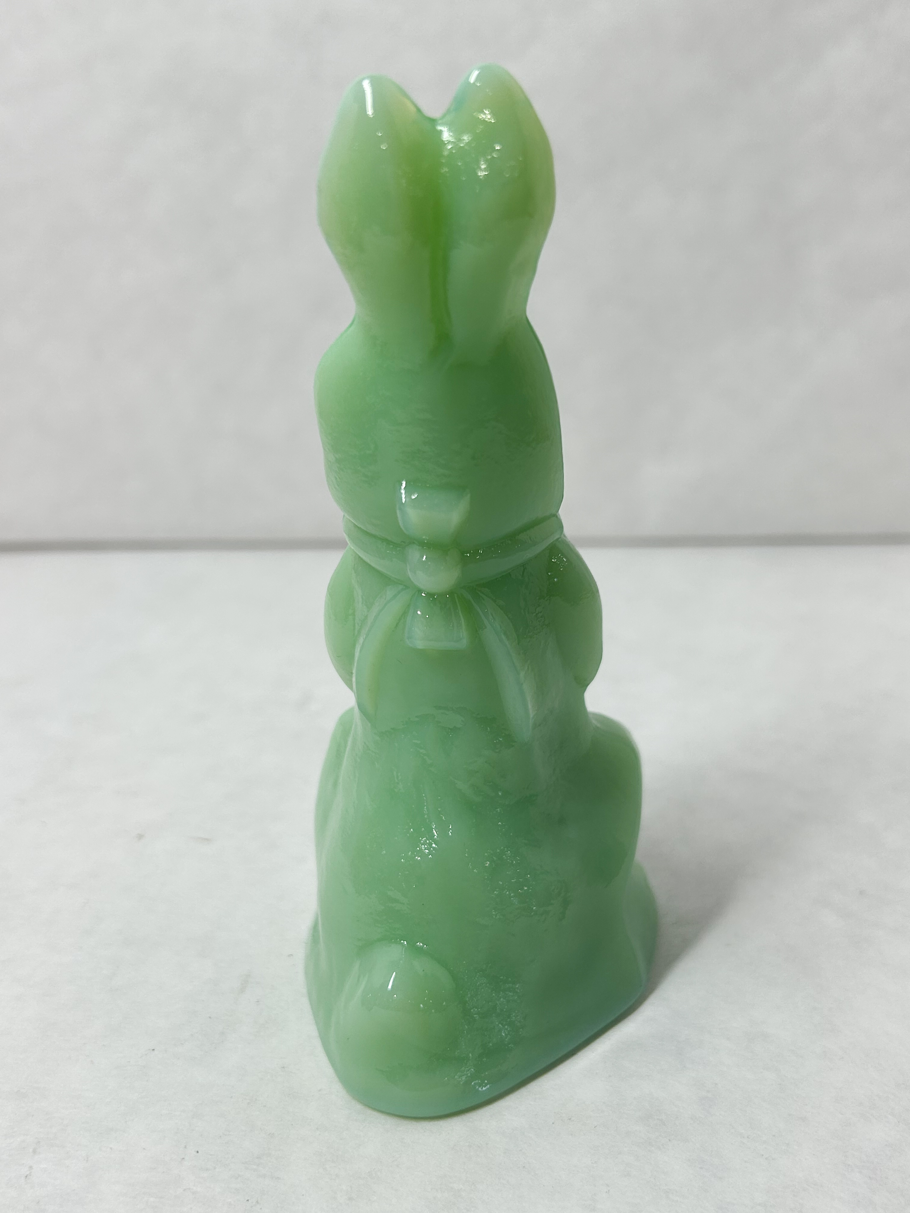 MOSSER JADEITE GLASS RABBIT WITH BASKET