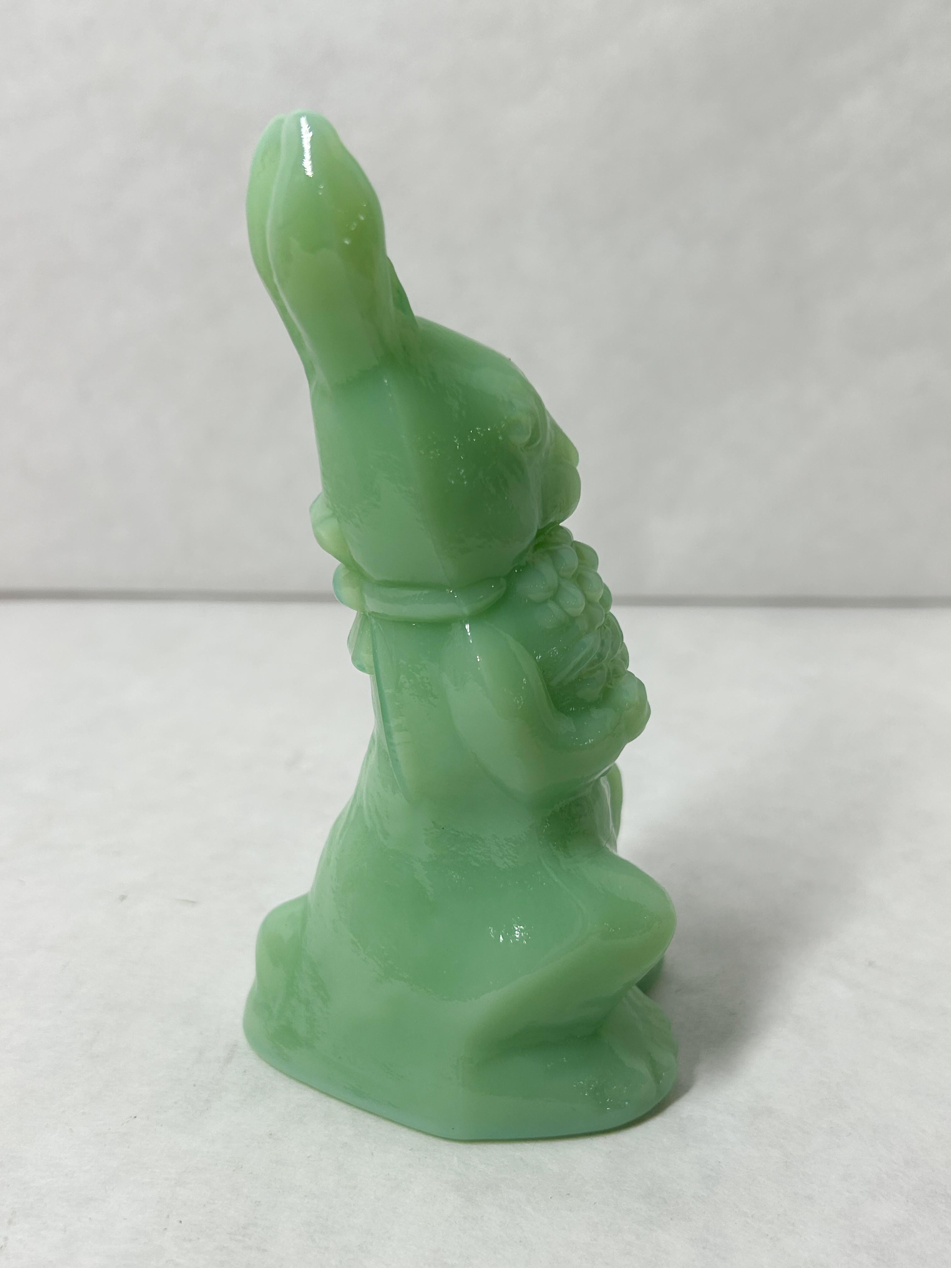 MOSSER JADEITE GLASS RABBIT WITH BASKET