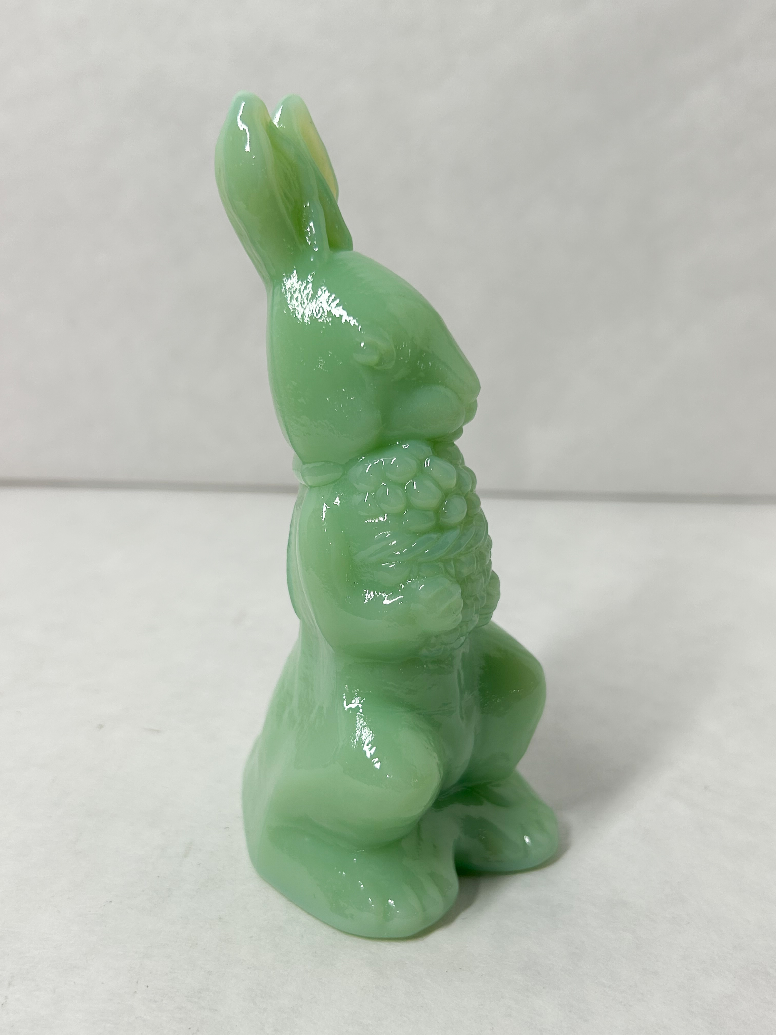 MOSSER JADEITE GLASS RABBIT WITH BASKET