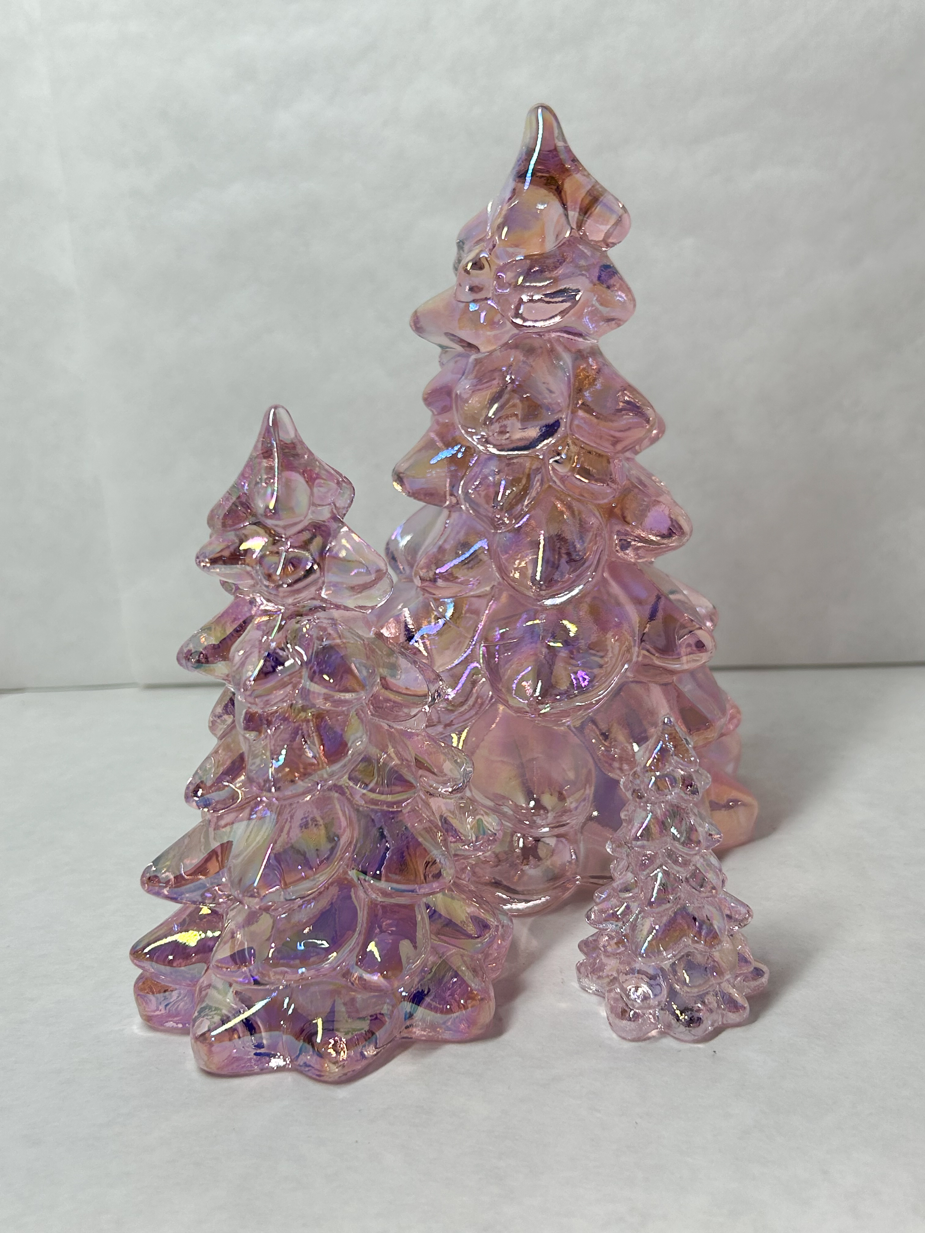 MOSSER TRIO IRIDESCENT PINK GLASS TREES