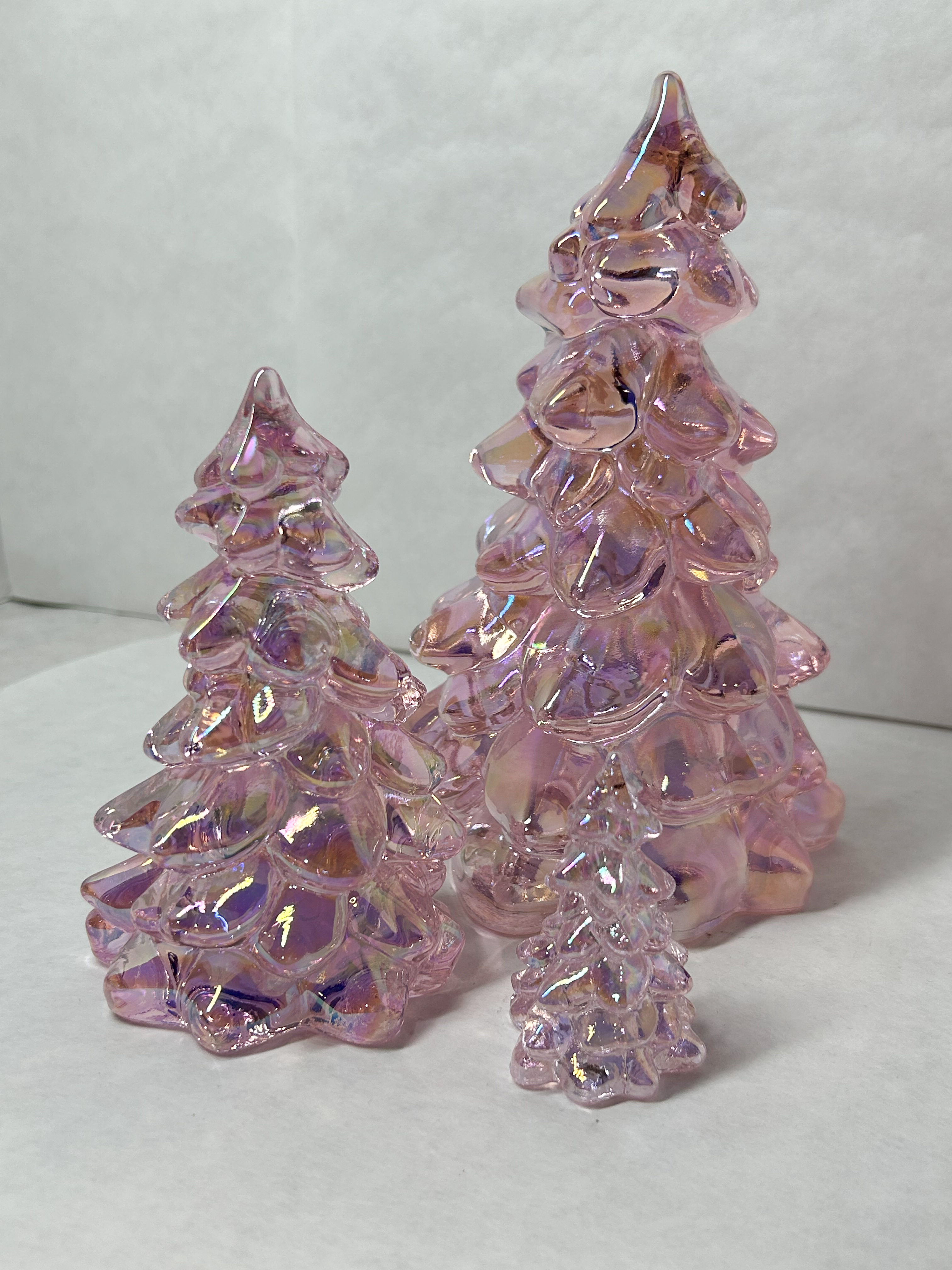 MOSSER TRIO IRIDESCENT PINK GLASS TREES
