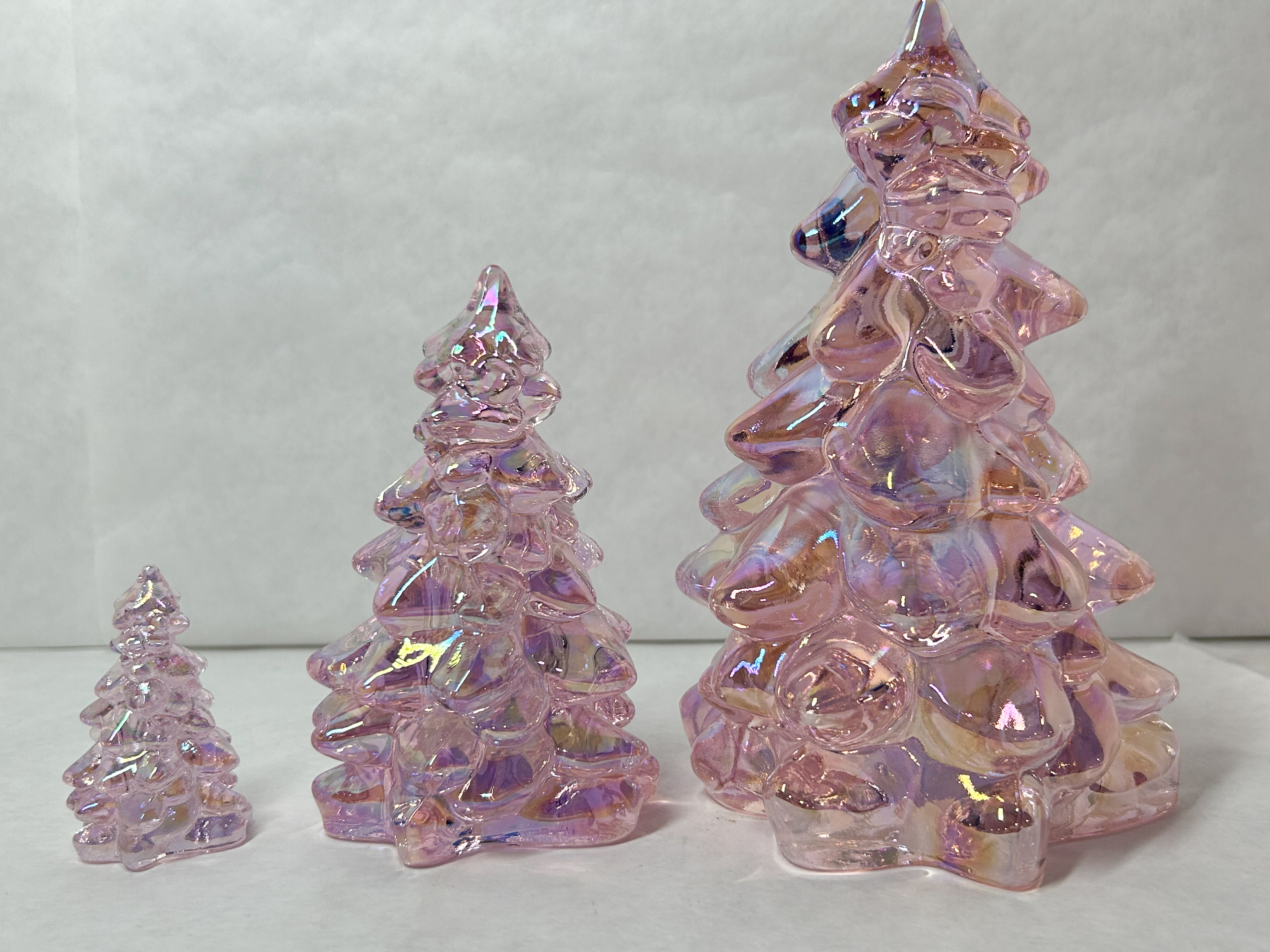 MOSSER TRIO IRIDESCENT PINK GLASS TREES