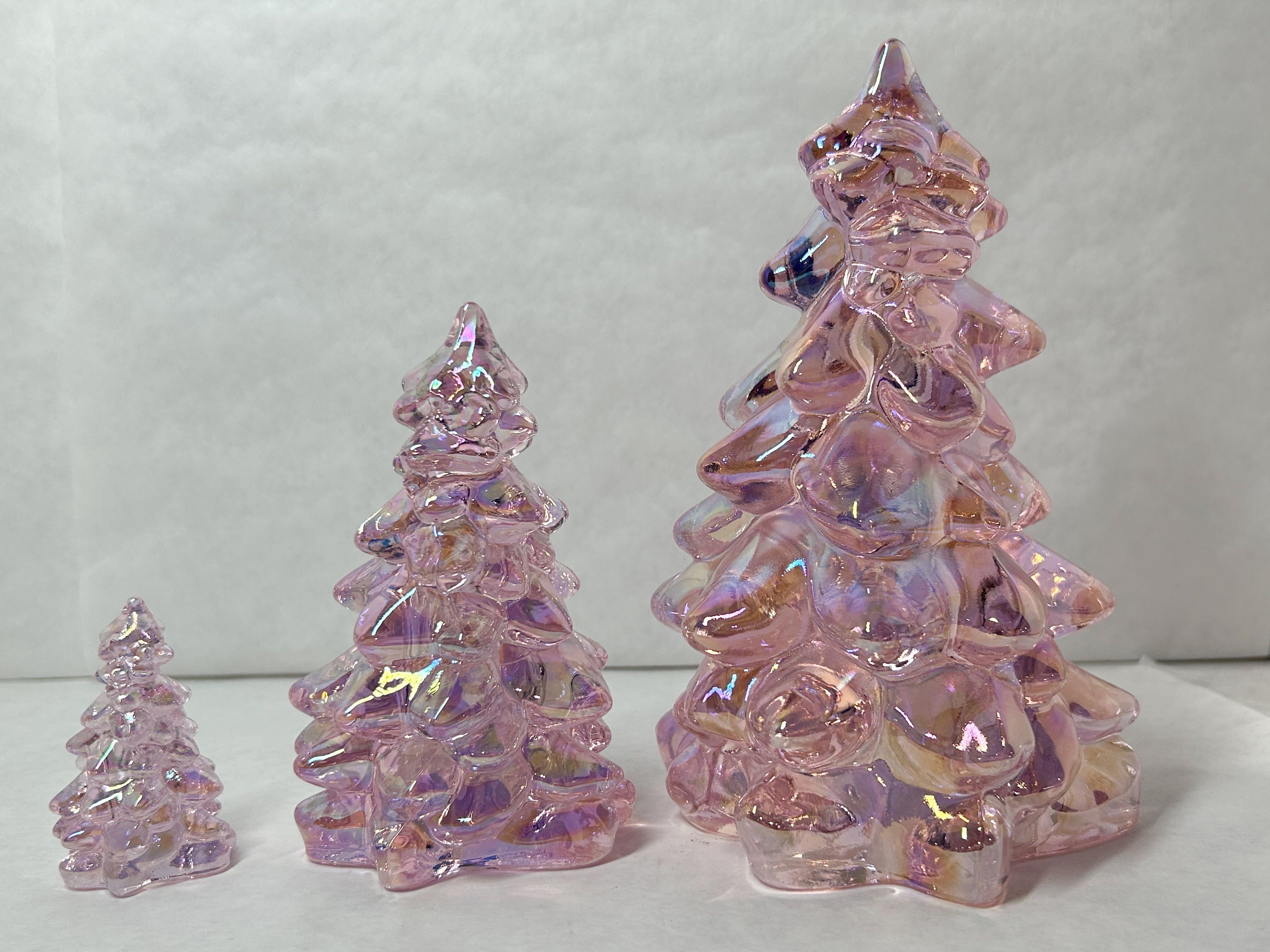 MOSSER TRIO IRIDESCENT PINK GLASS TREES