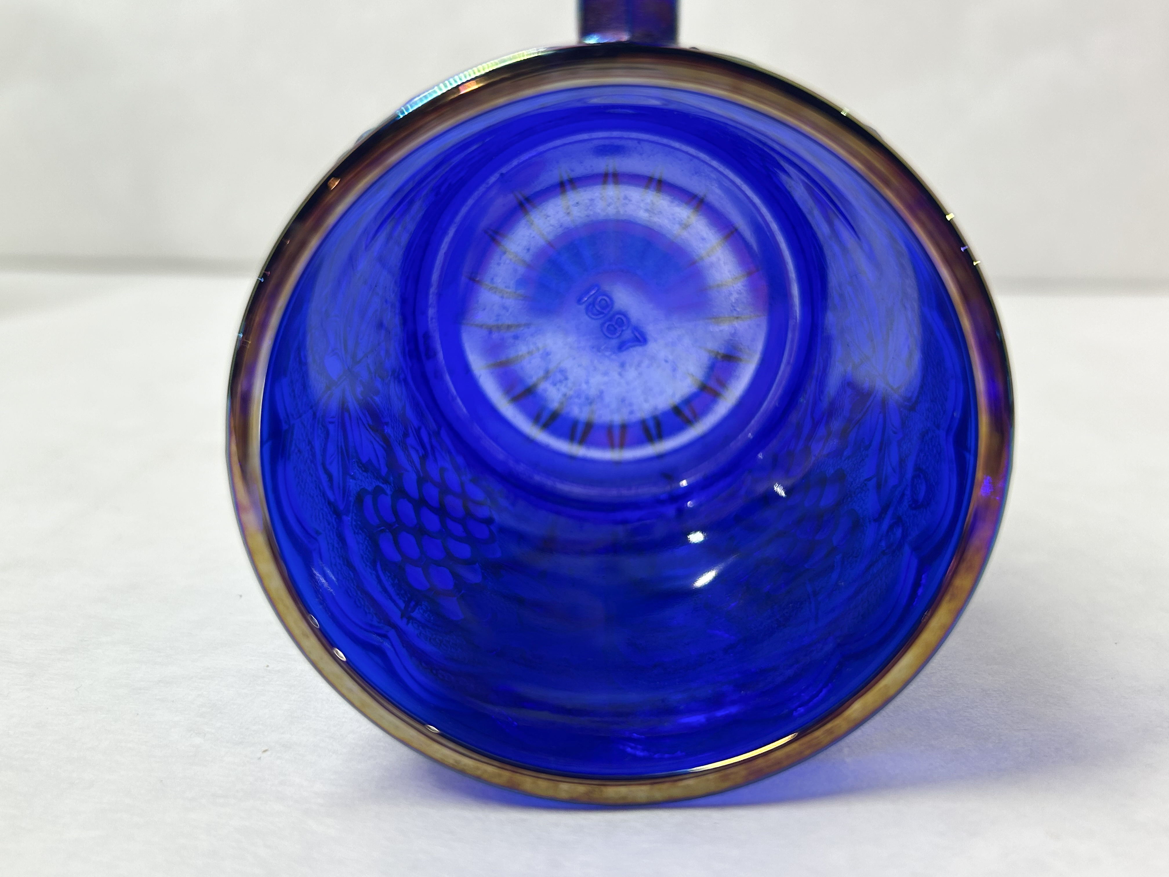 IMPERIAL COBALT CARNIVAL GLASS MUG 1987