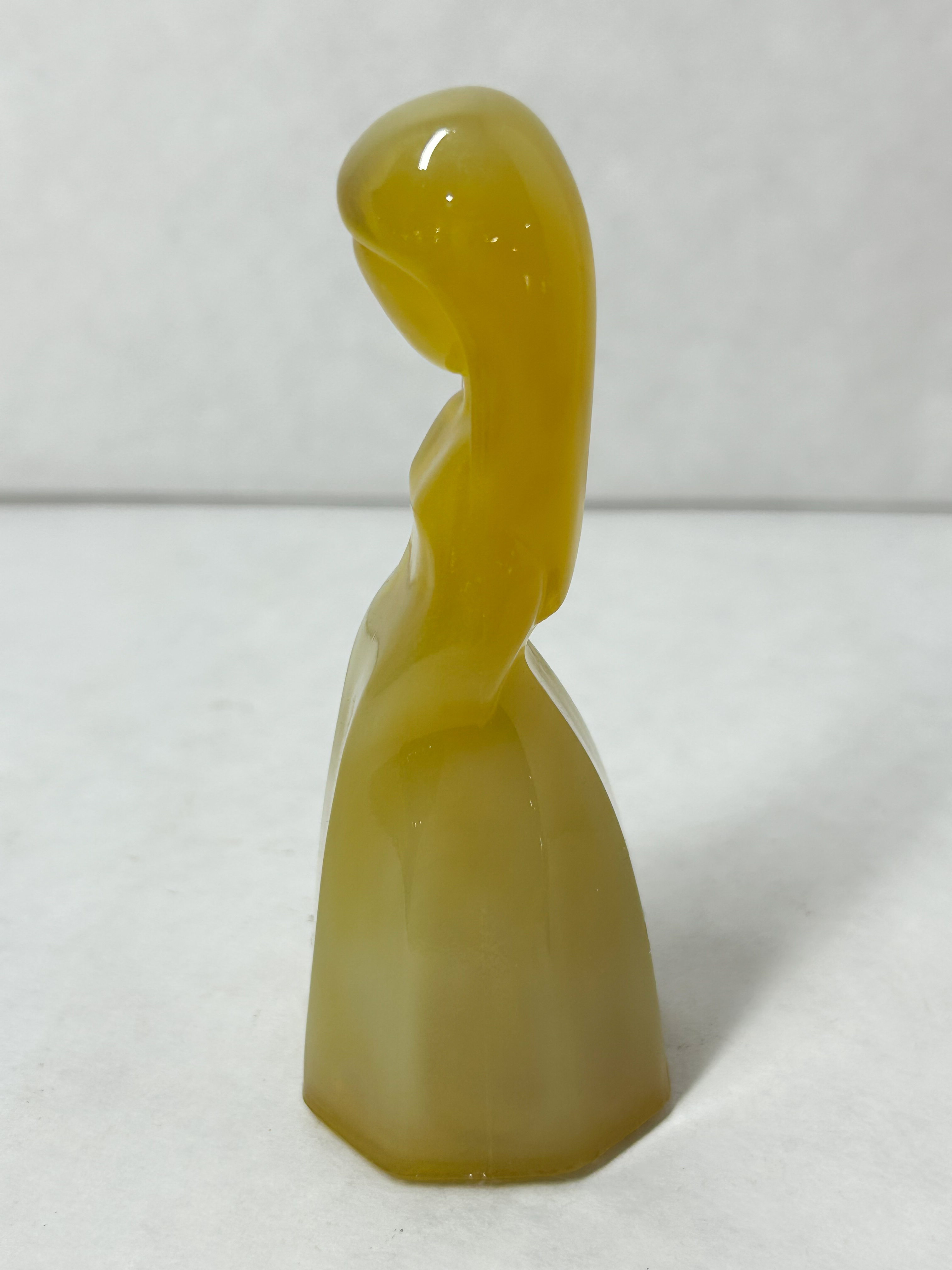 MOSSER AMBER URANIUM SLAG GLASS FIGURINE, 1980S