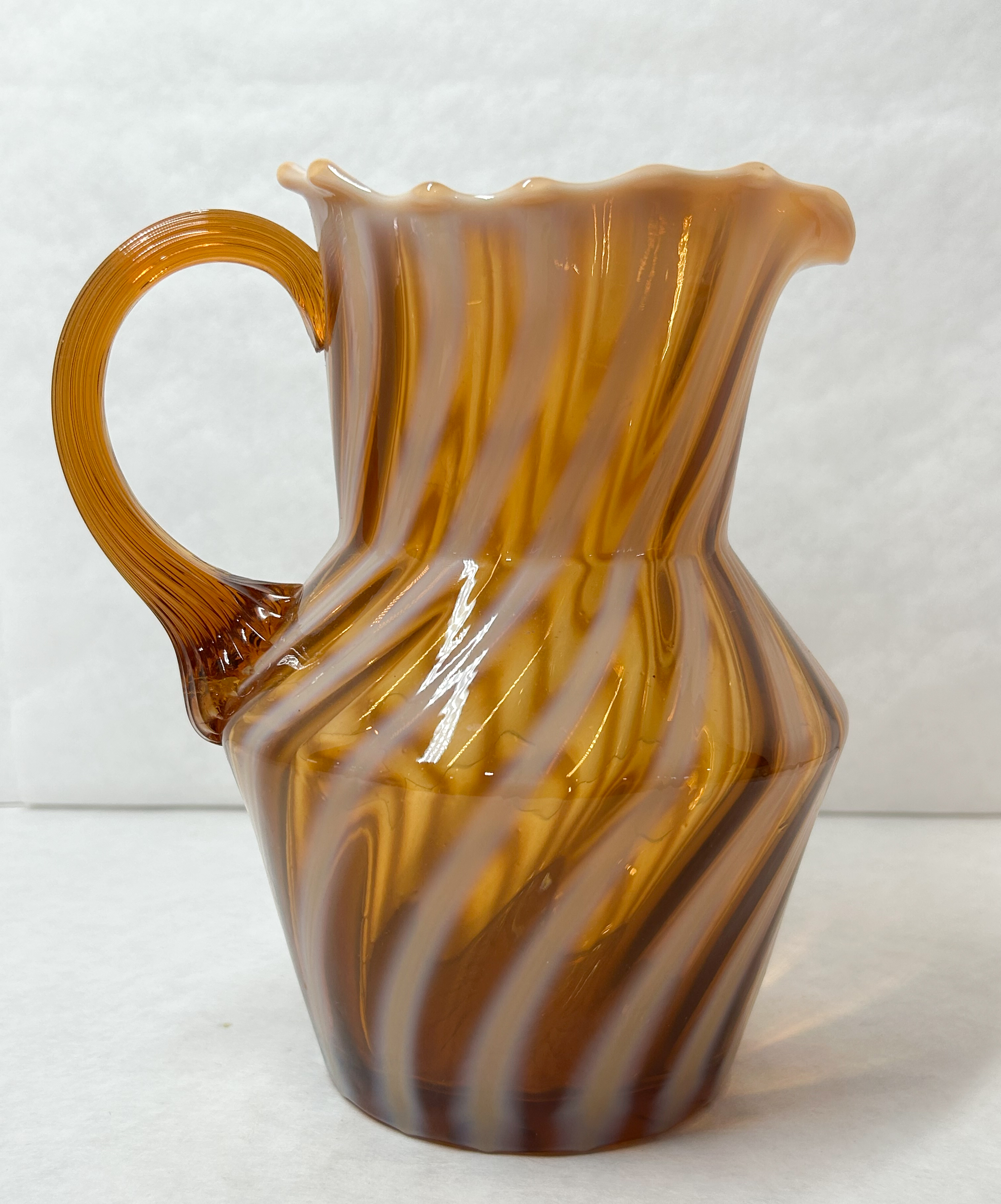AMBER OPALESCENT SPIRAL GLASS PITCHER