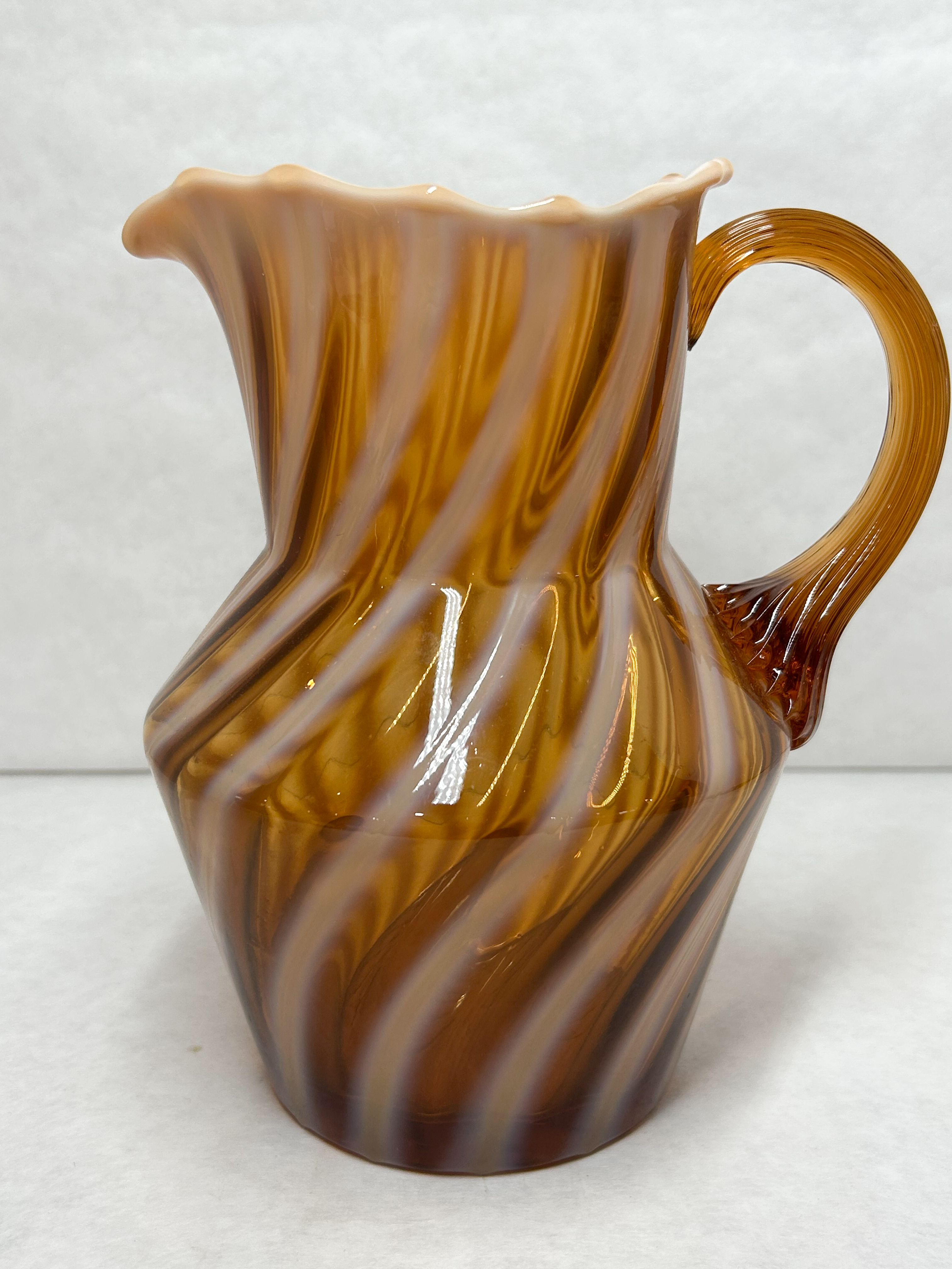 AMBER OPALESCENT SPIRAL GLASS PITCHER