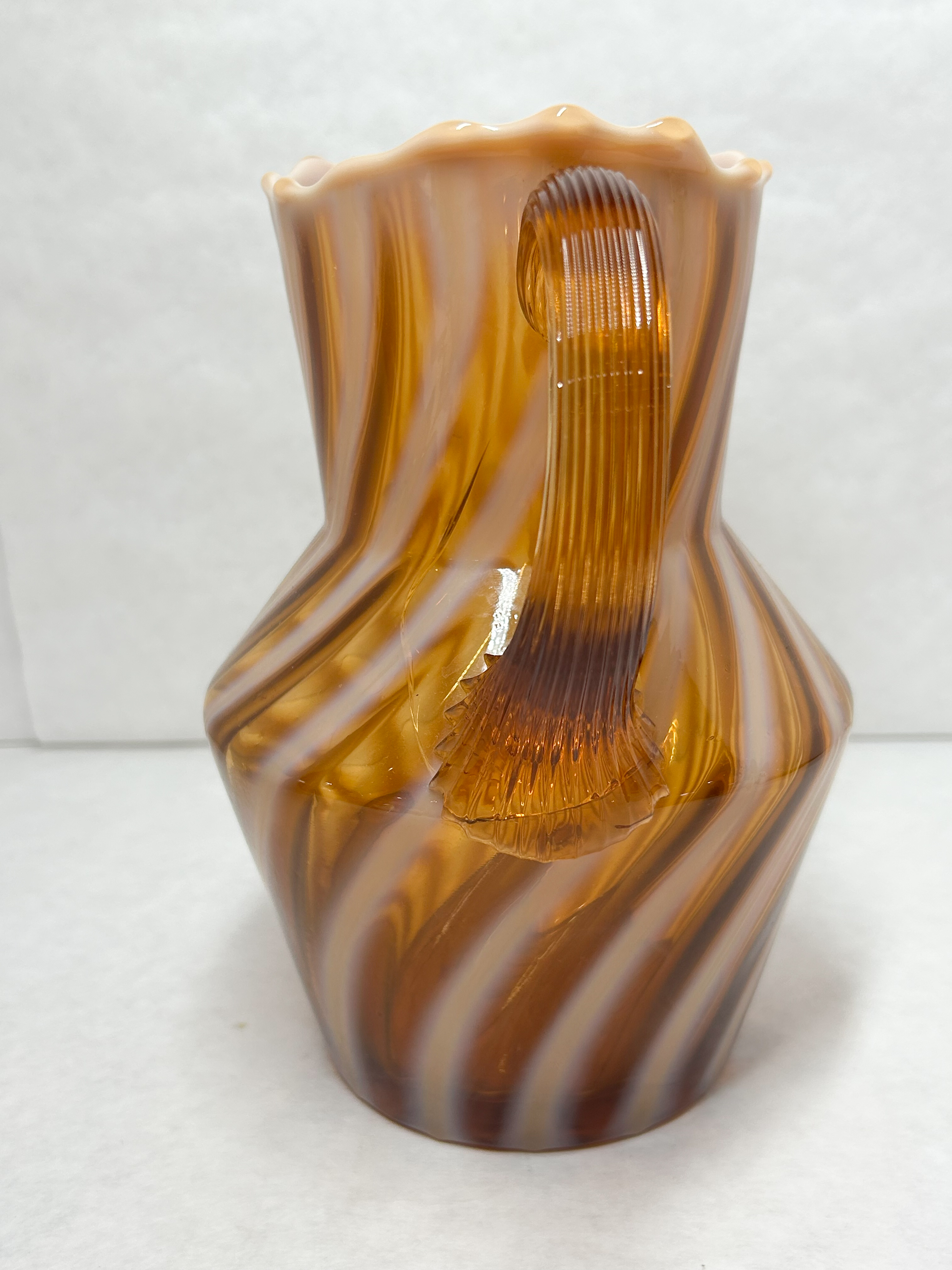 AMBER OPALESCENT SPIRAL GLASS PITCHER