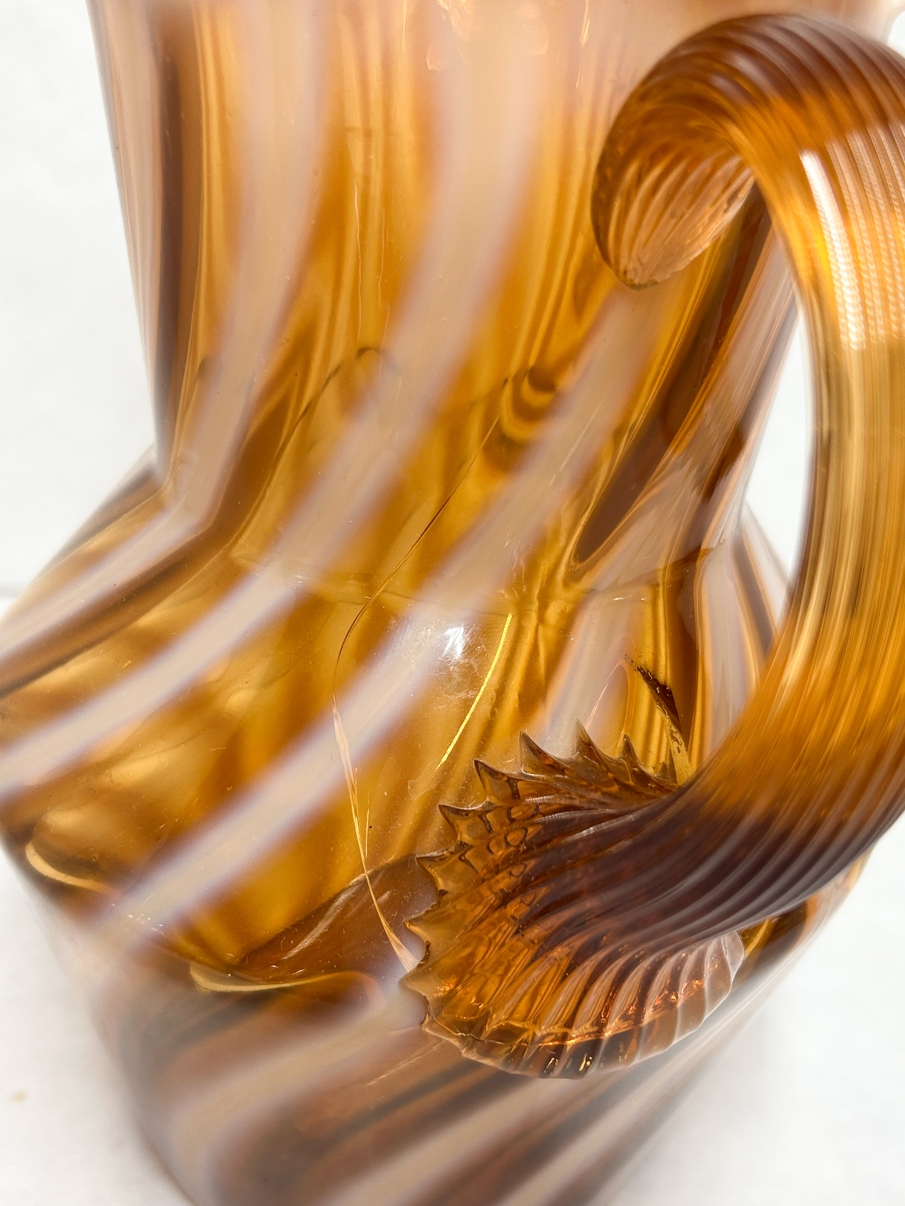 AMBER OPALESCENT SPIRAL GLASS PITCHER