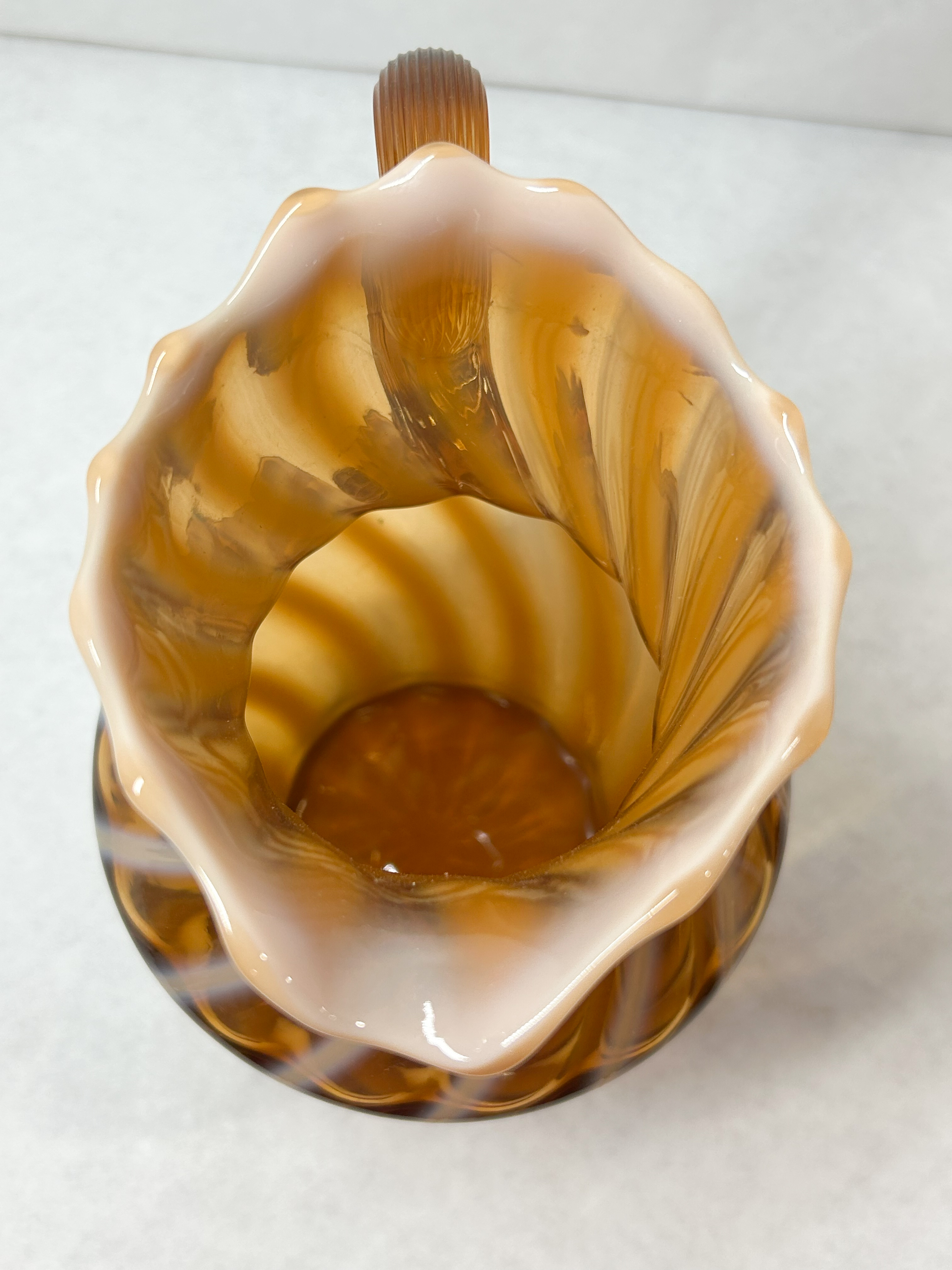 AMBER OPALESCENT SPIRAL GLASS PITCHER