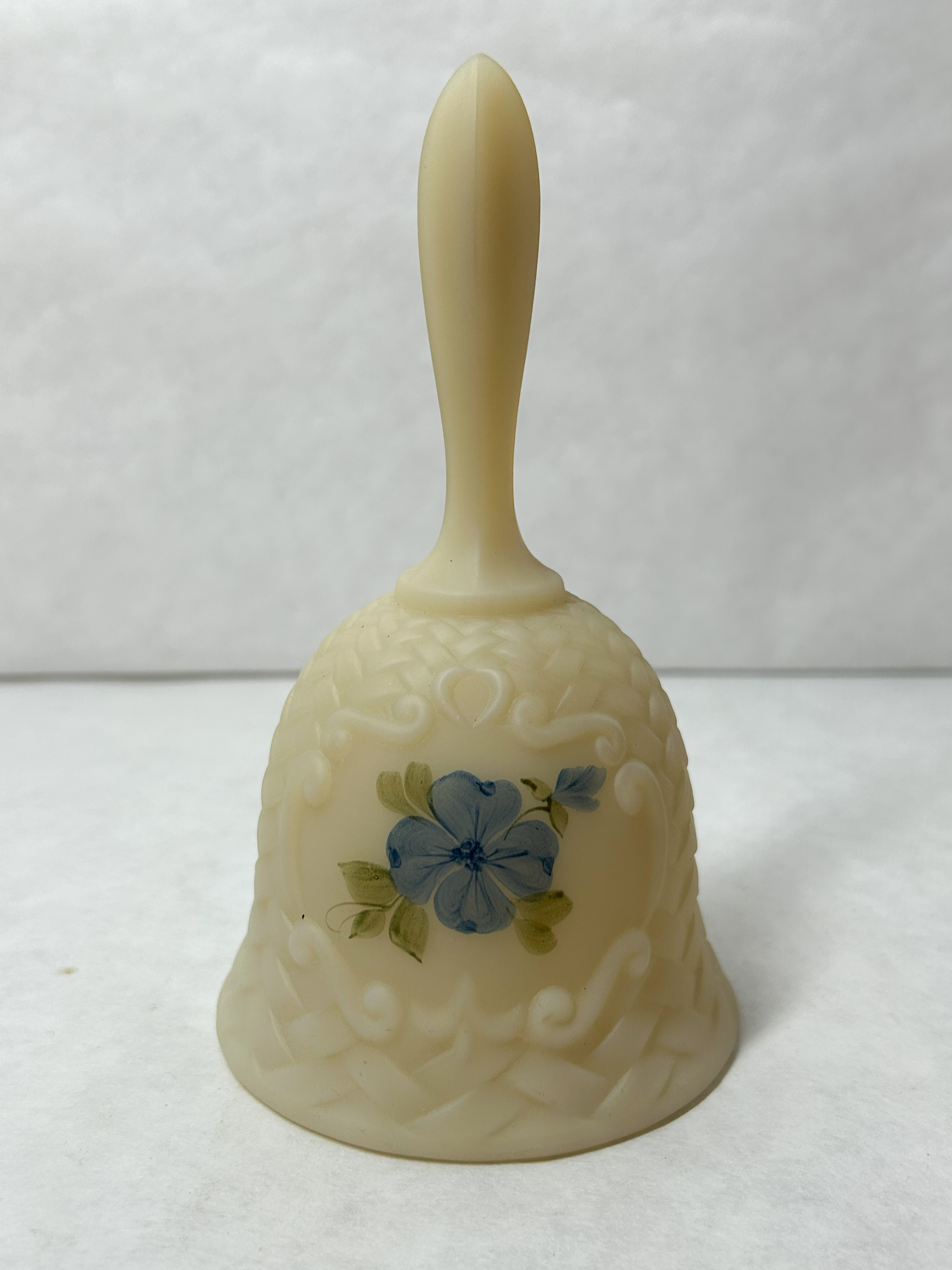 FENTON CUSTARD GLASS BASKETWEAVE BELL