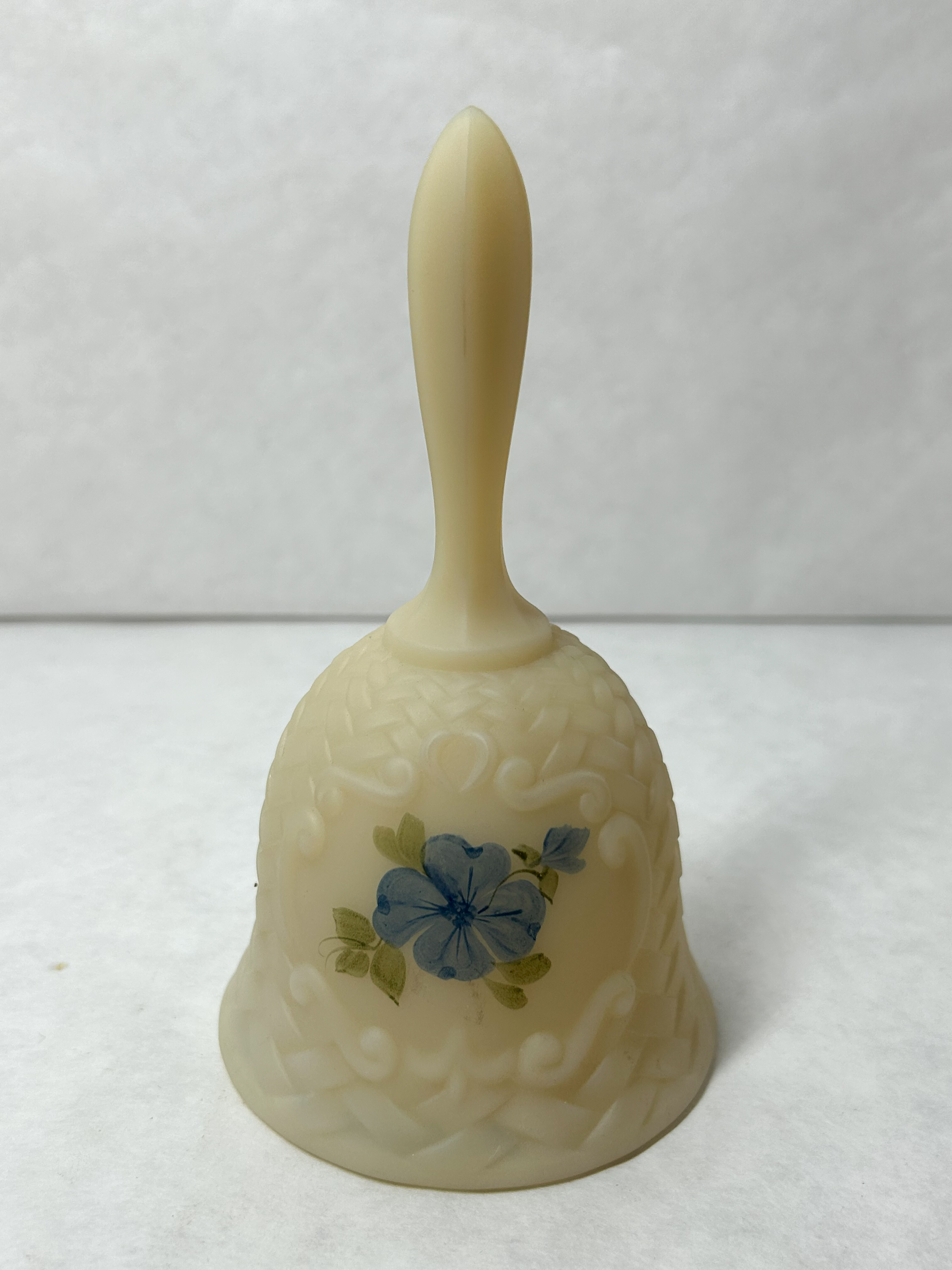 FENTON CUSTARD GLASS BASKETWEAVE BELL