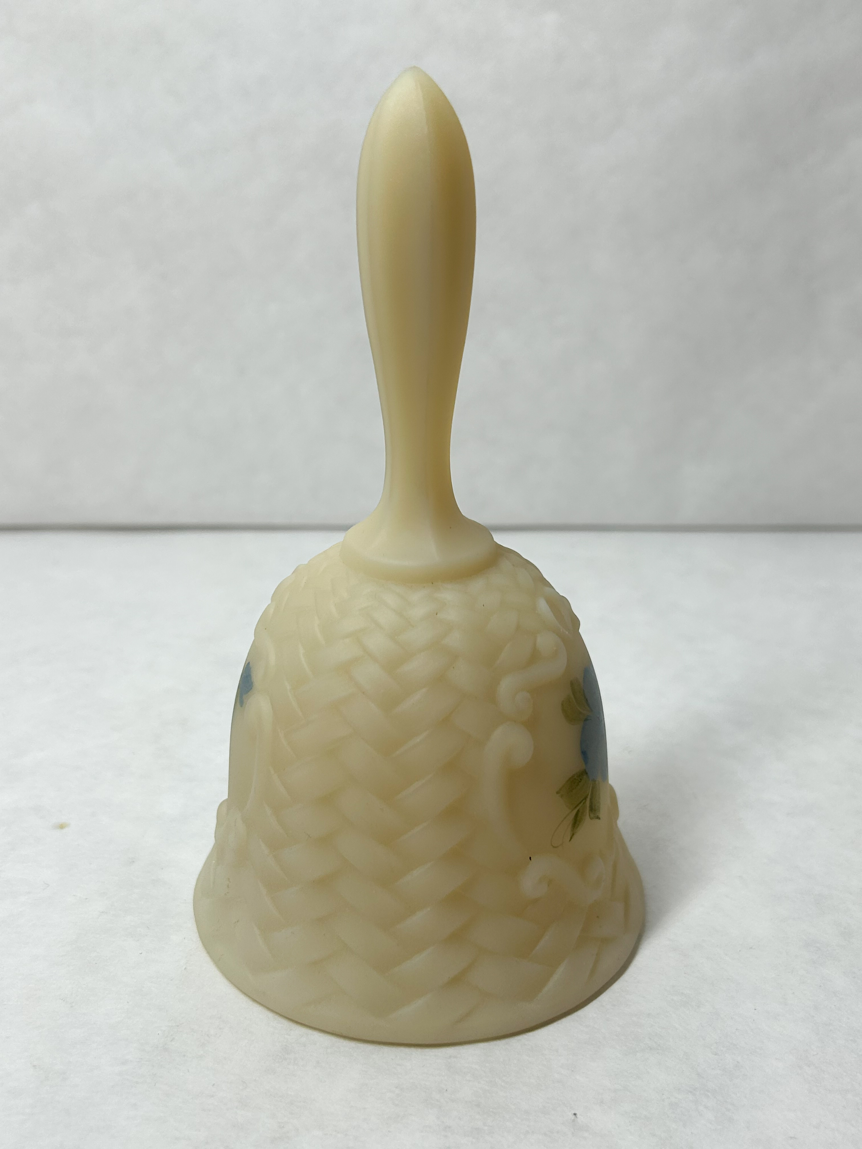 FENTON CUSTARD GLASS BASKETWEAVE BELL