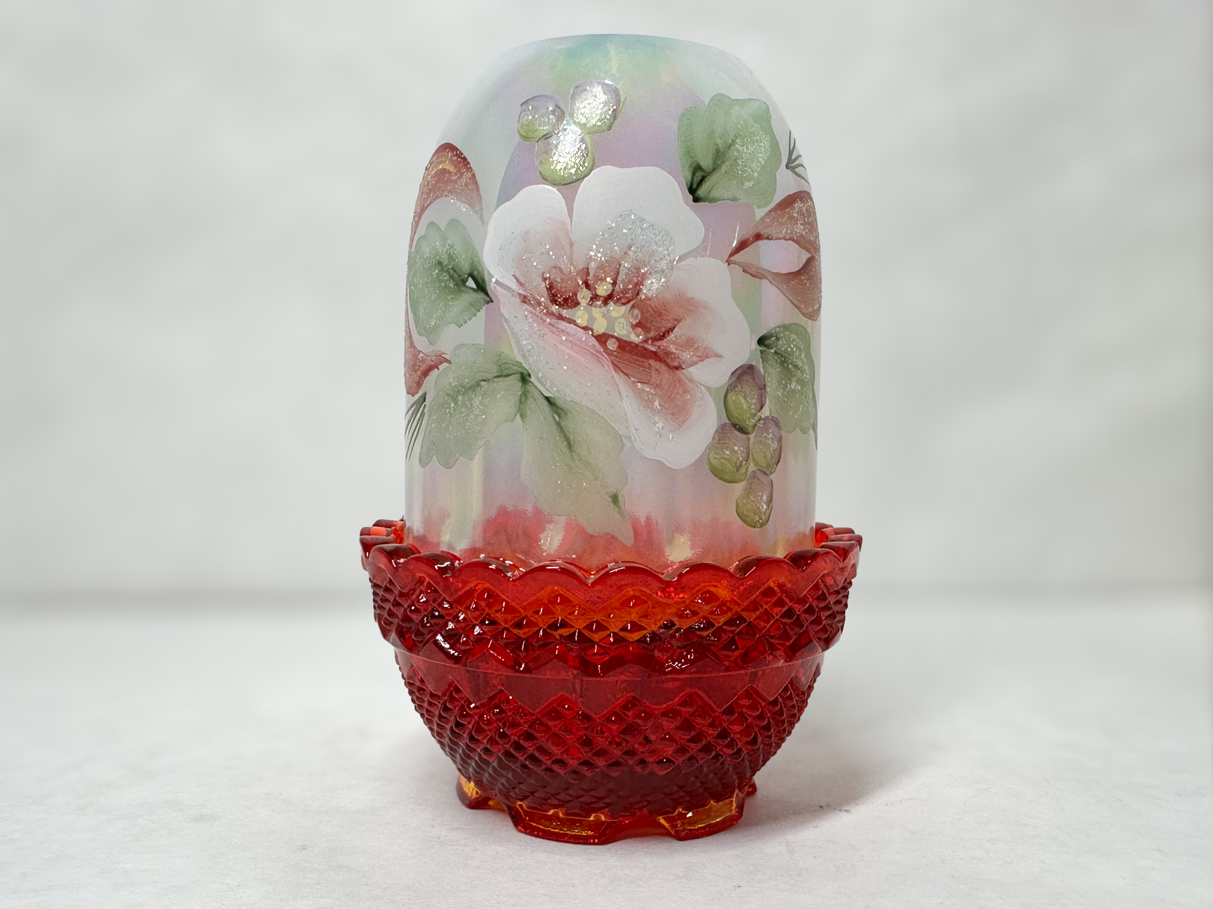 FENTON RUBY GLASS FAIRY LAMP, 1970S