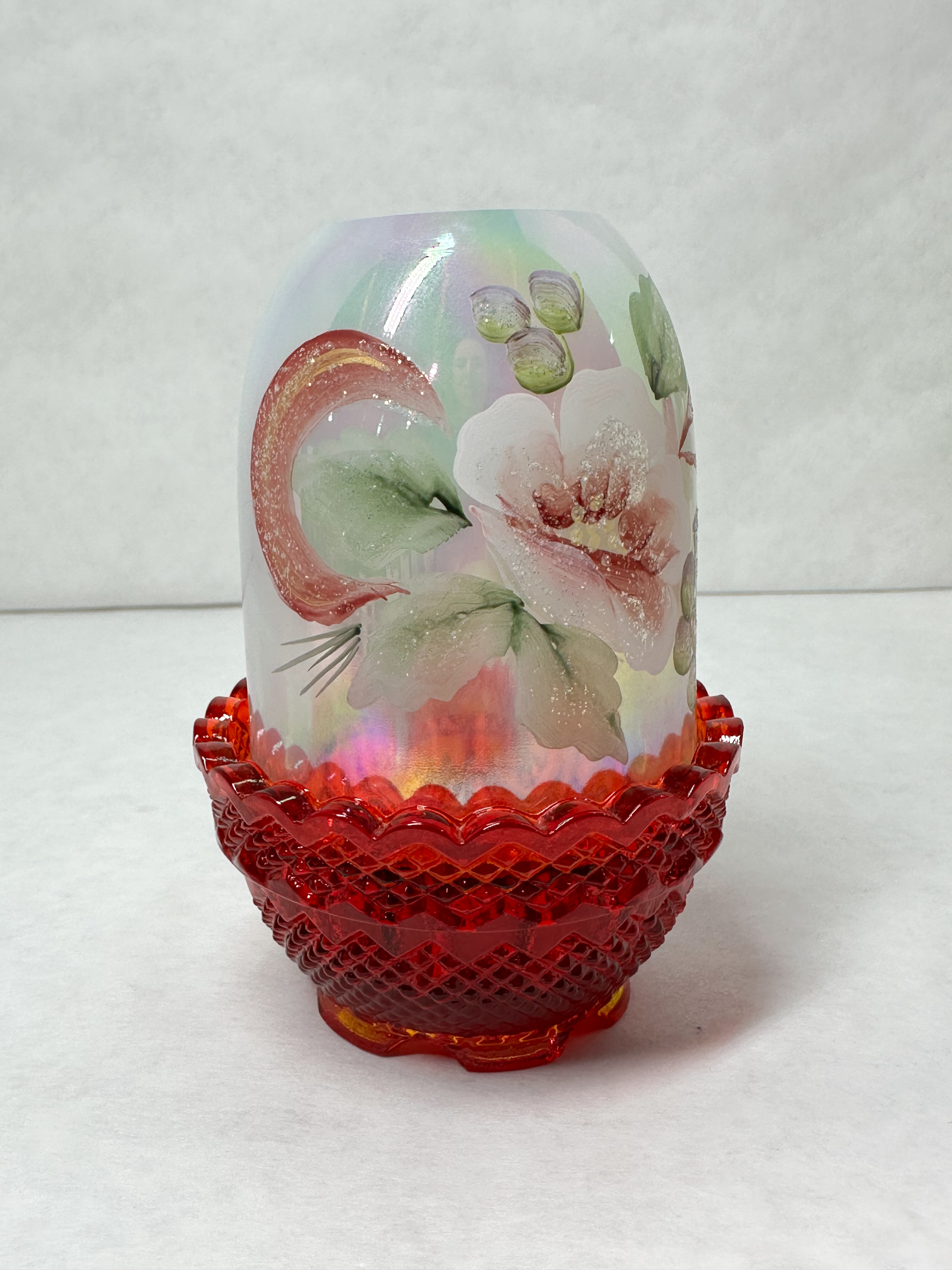FENTON RUBY GLASS FAIRY LAMP, 1970S
