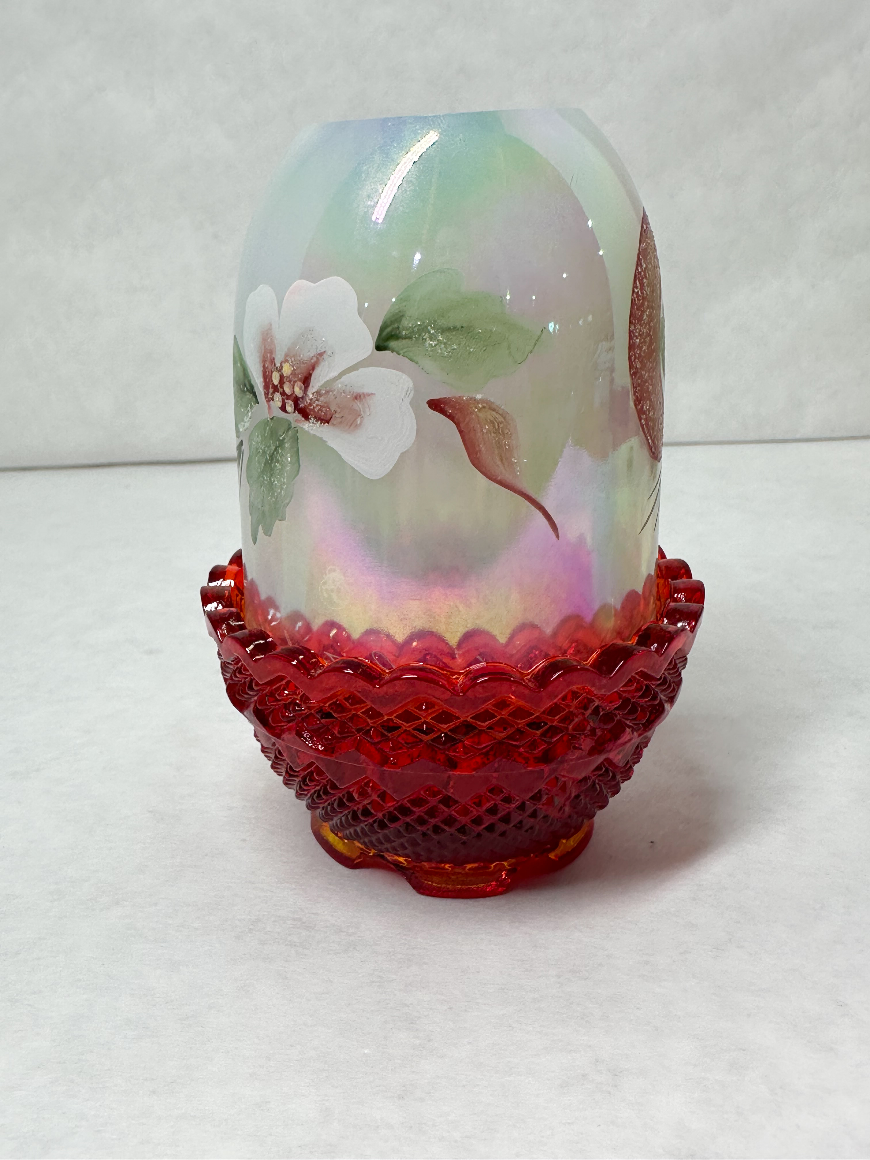 FENTON RUBY GLASS FAIRY LAMP, 1970S