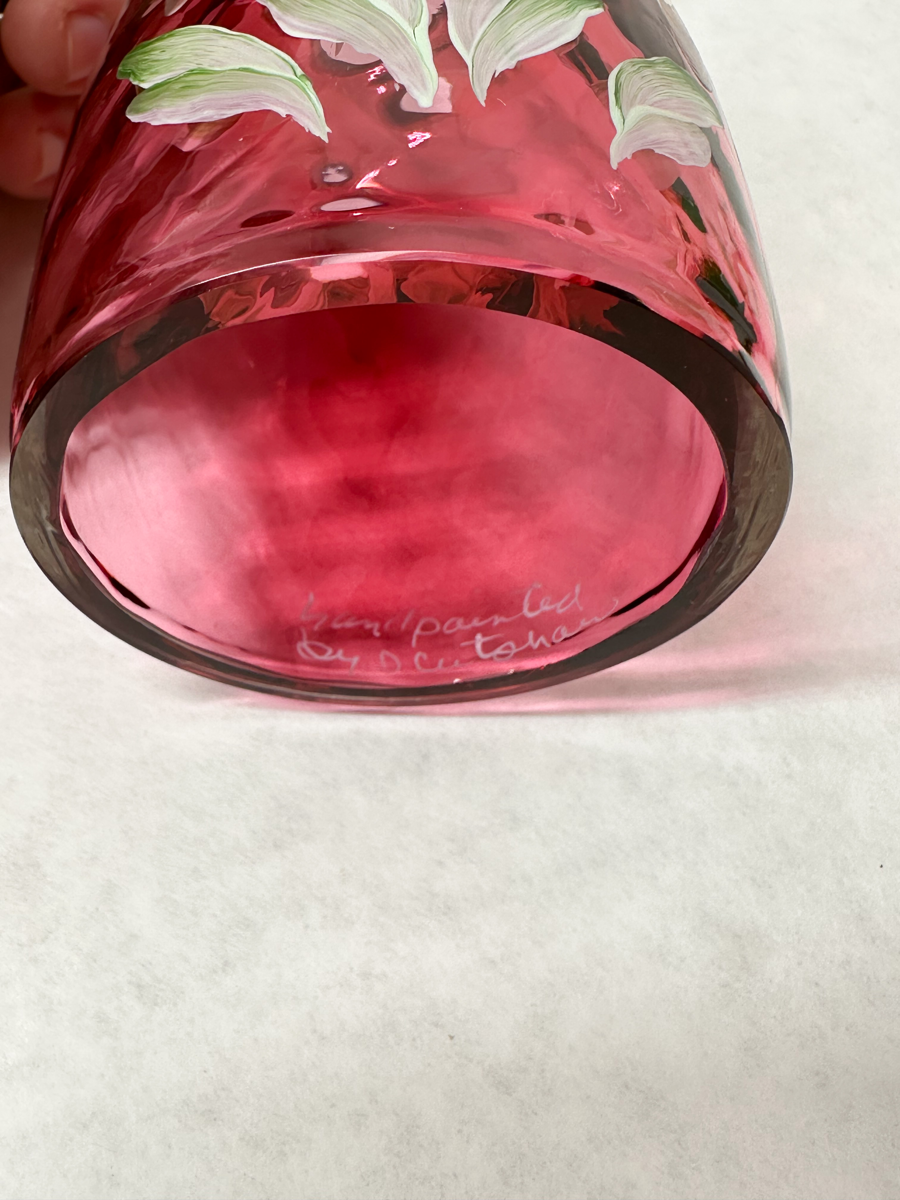 D. CUTSHAW PAINTED RUBY FAIRY LAMP
