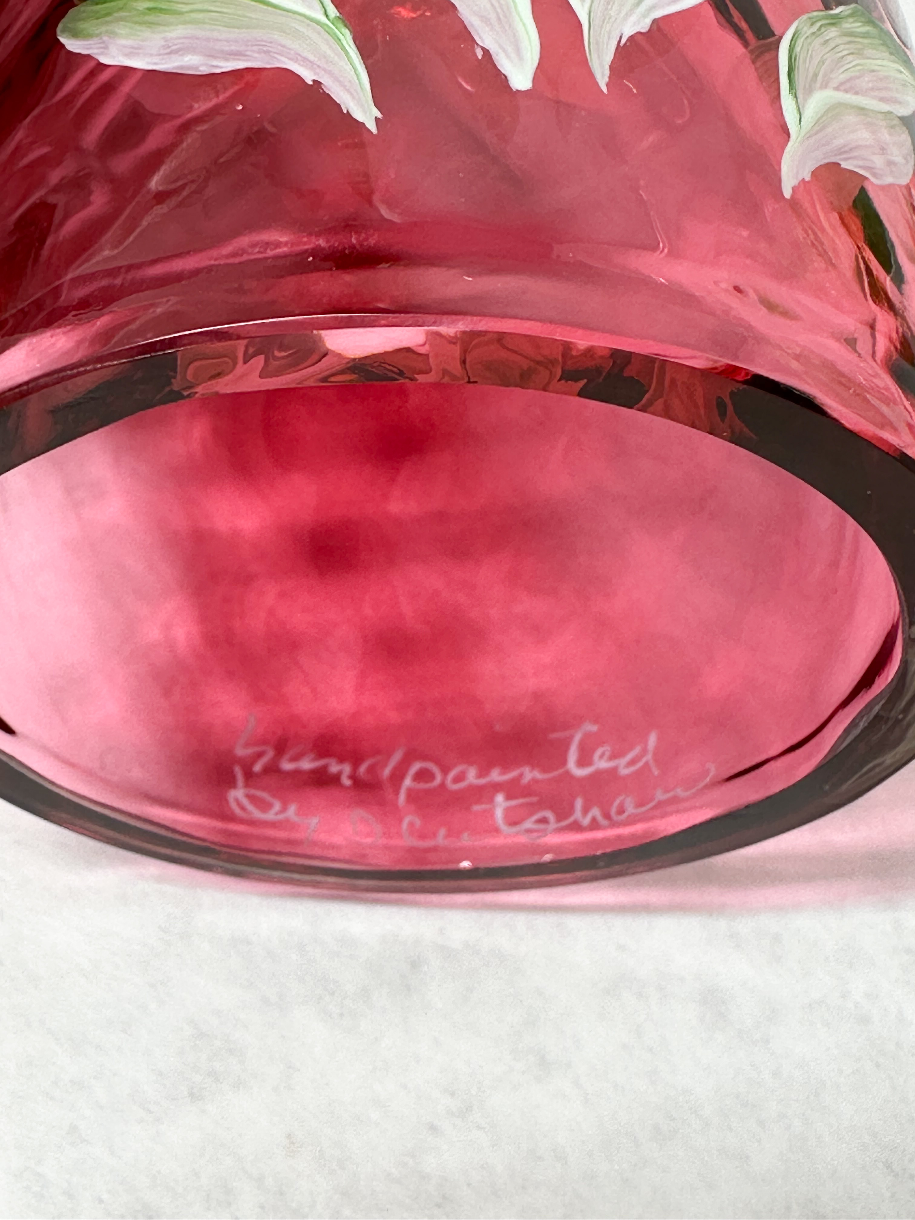 D. CUTSHAW PAINTED RUBY FAIRY LAMP