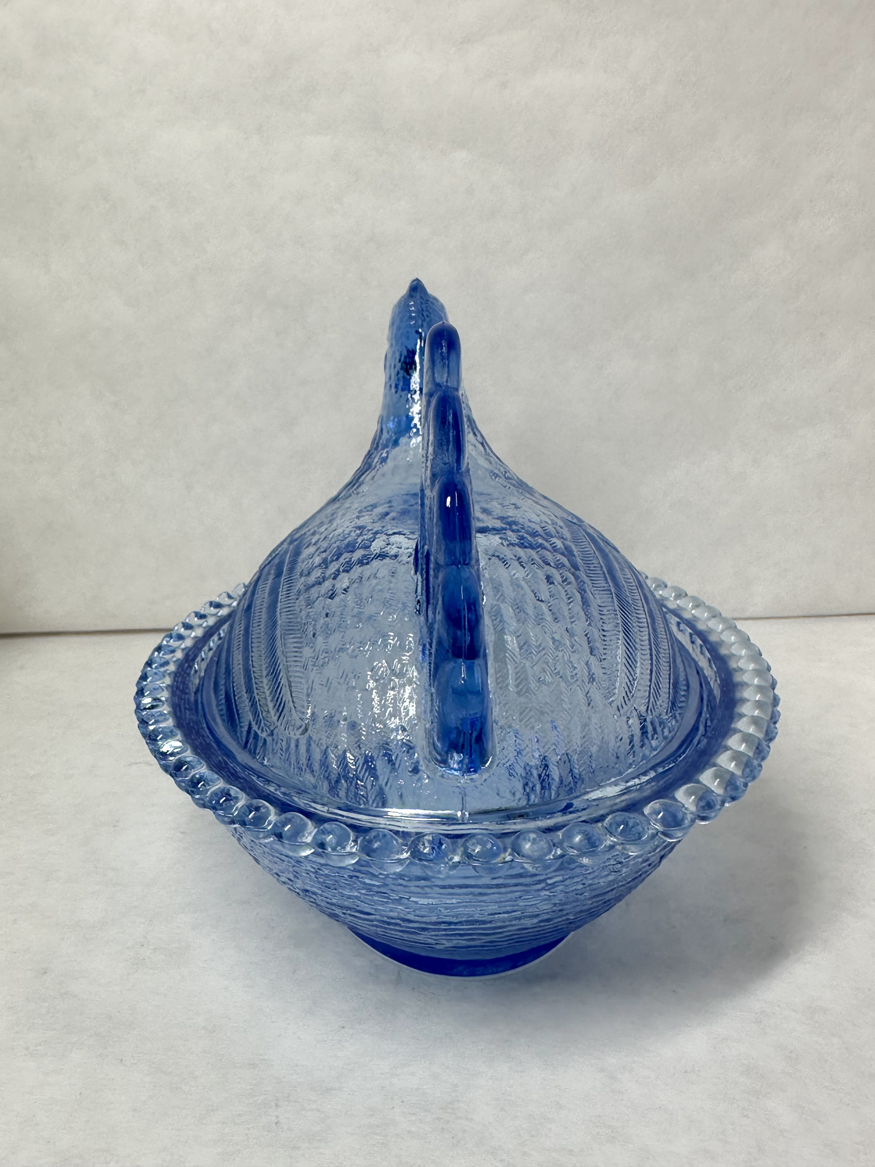 INDIANA GLASS BLUE HEN ON NEST, CIRCA 1970