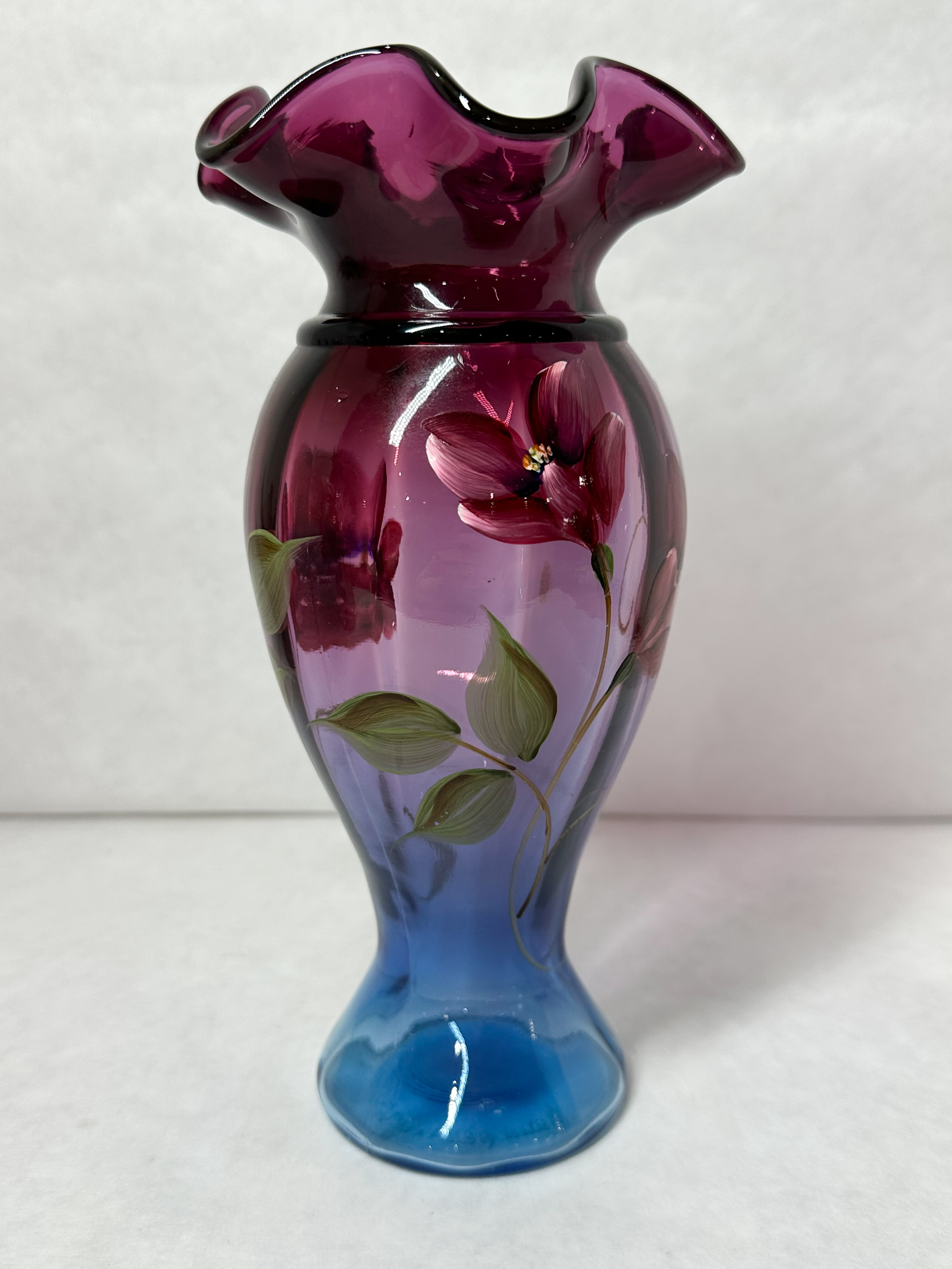 FENTON MULBERRY HAND PAINTED GLASS VASE BARLEY