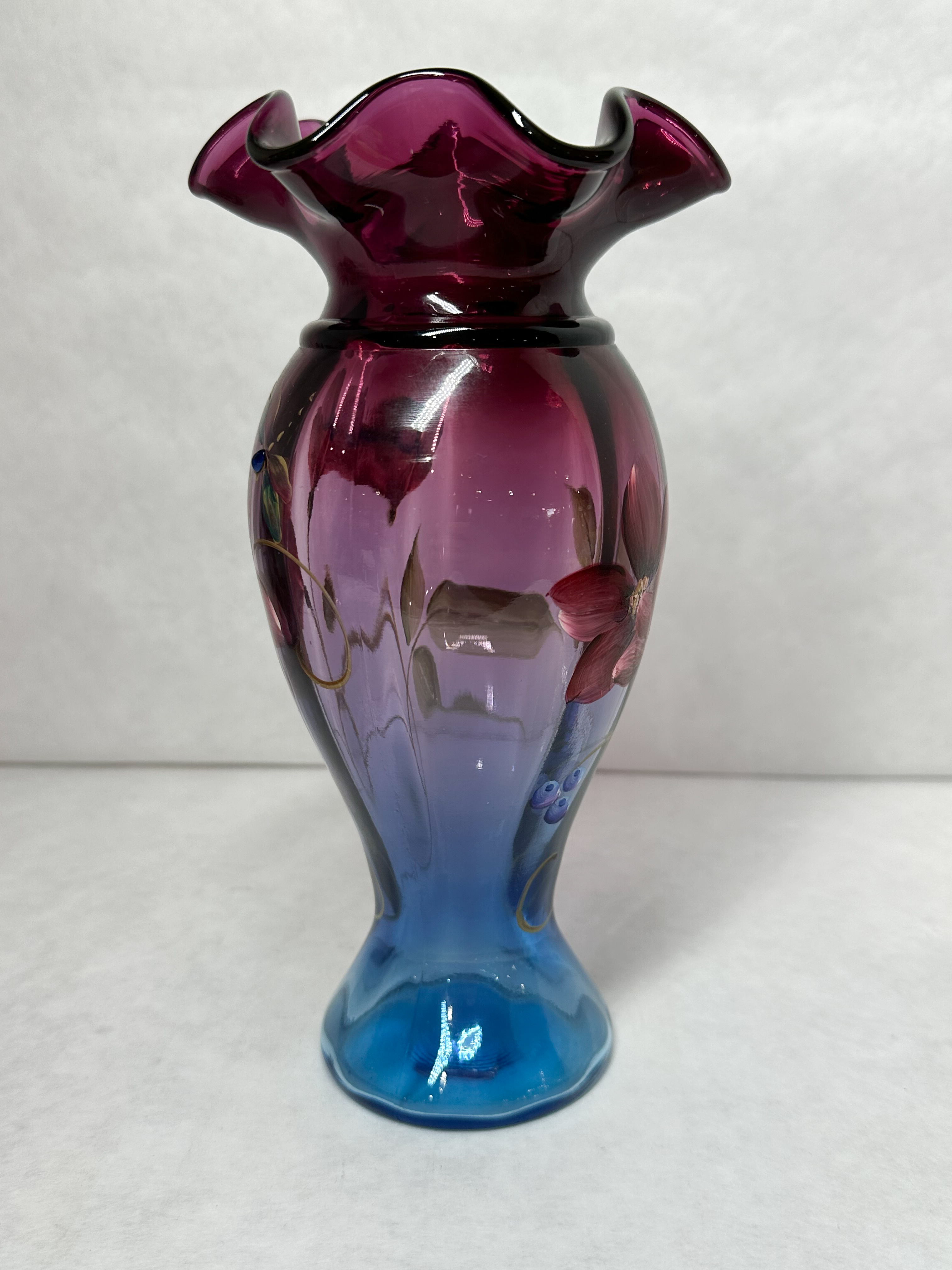 FENTON MULBERRY HAND PAINTED GLASS VASE BARLEY