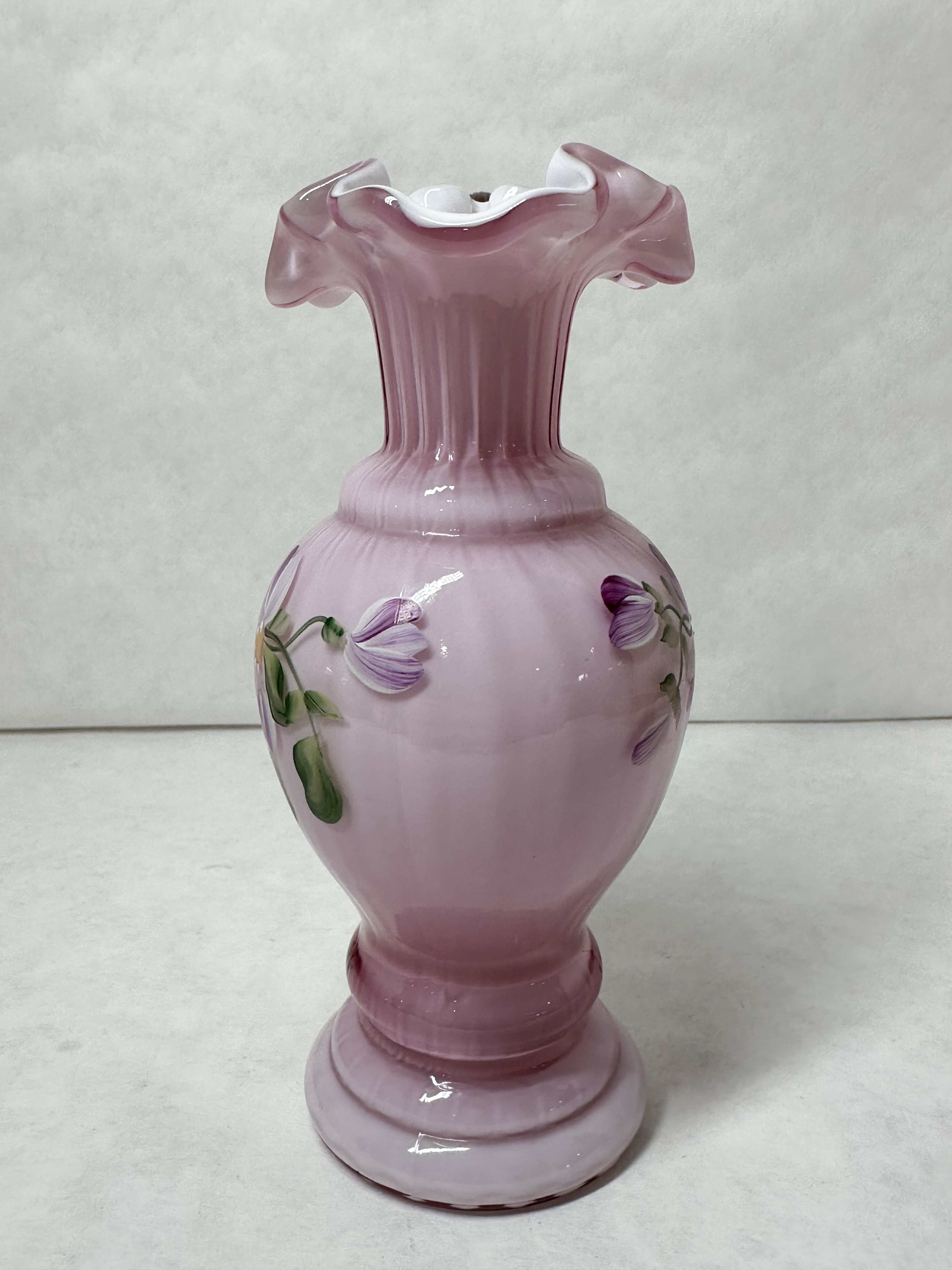 FENTON PAINTED ROSE GLASS PITCHER, 1996