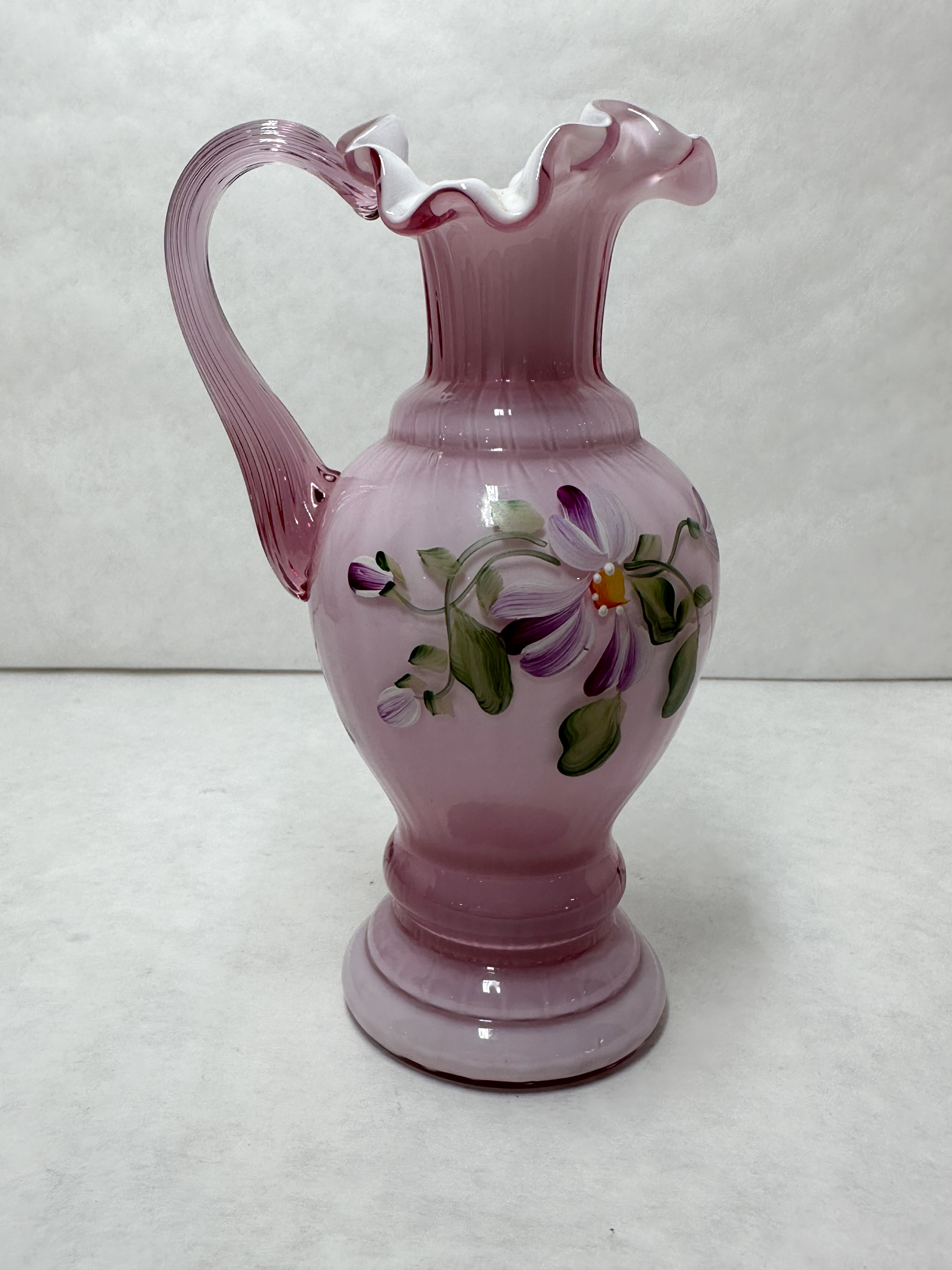 FENTON PAINTED ROSE GLASS PITCHER, 1996