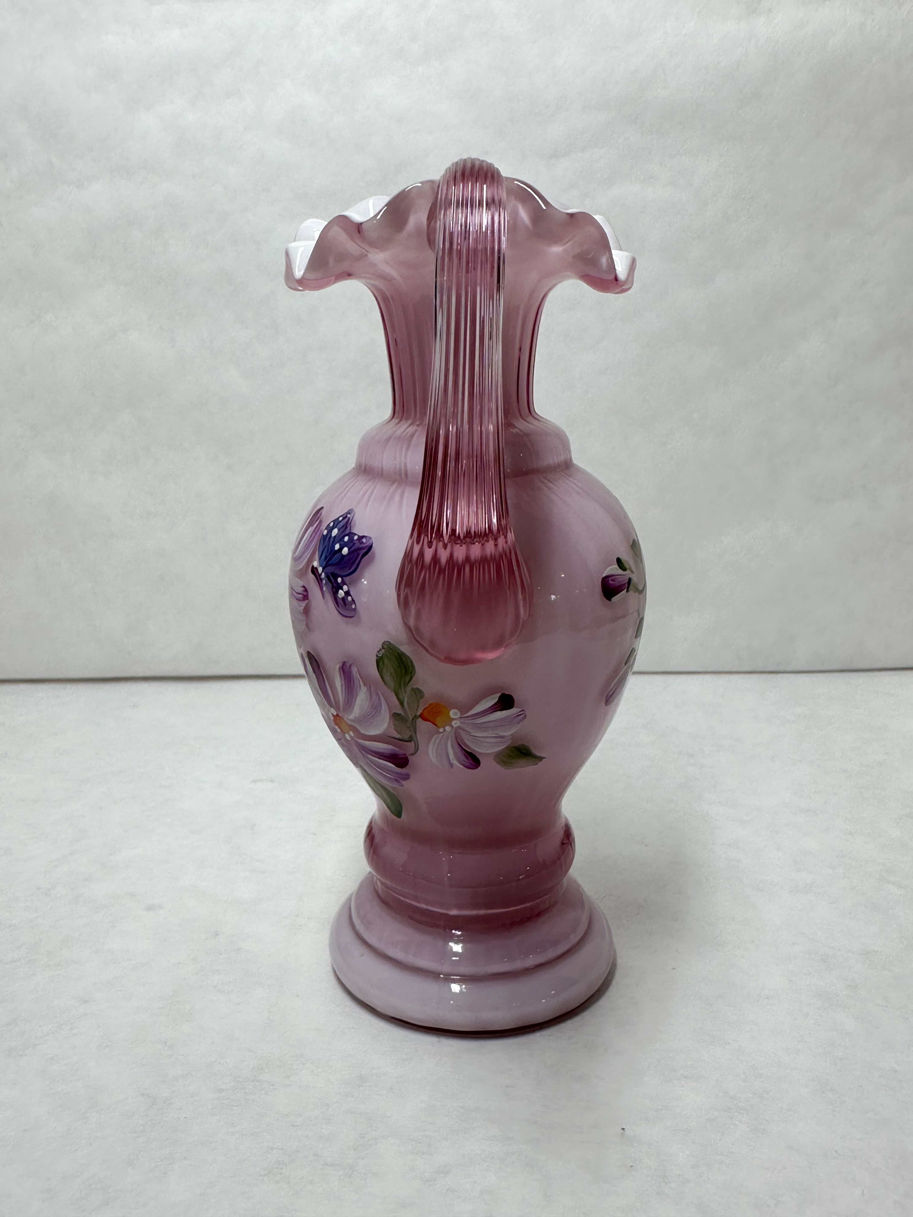 FENTON PAINTED ROSE GLASS PITCHER, 1996