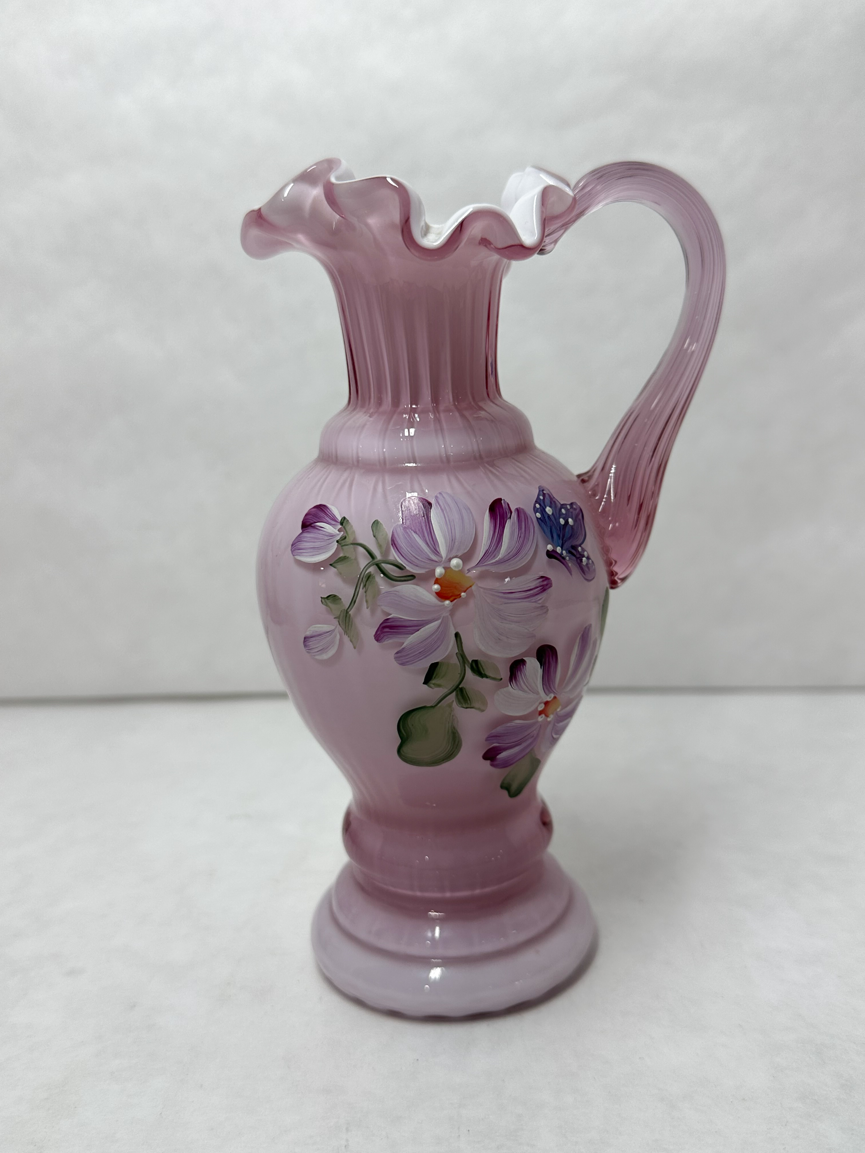 FENTON PAINTED ROSE GLASS PITCHER, 1996