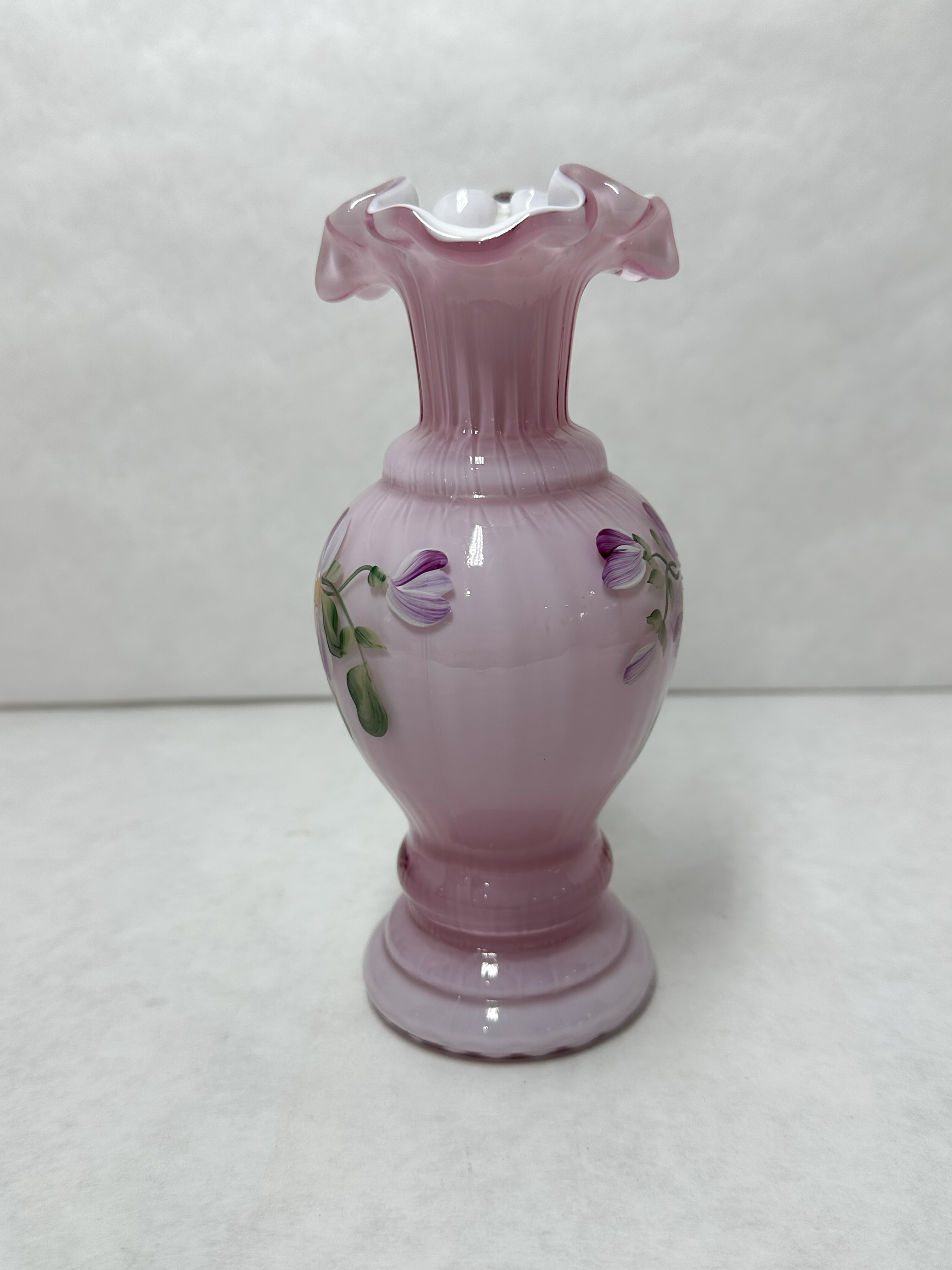 FENTON PAINTED ROSE GLASS PITCHER, 1996