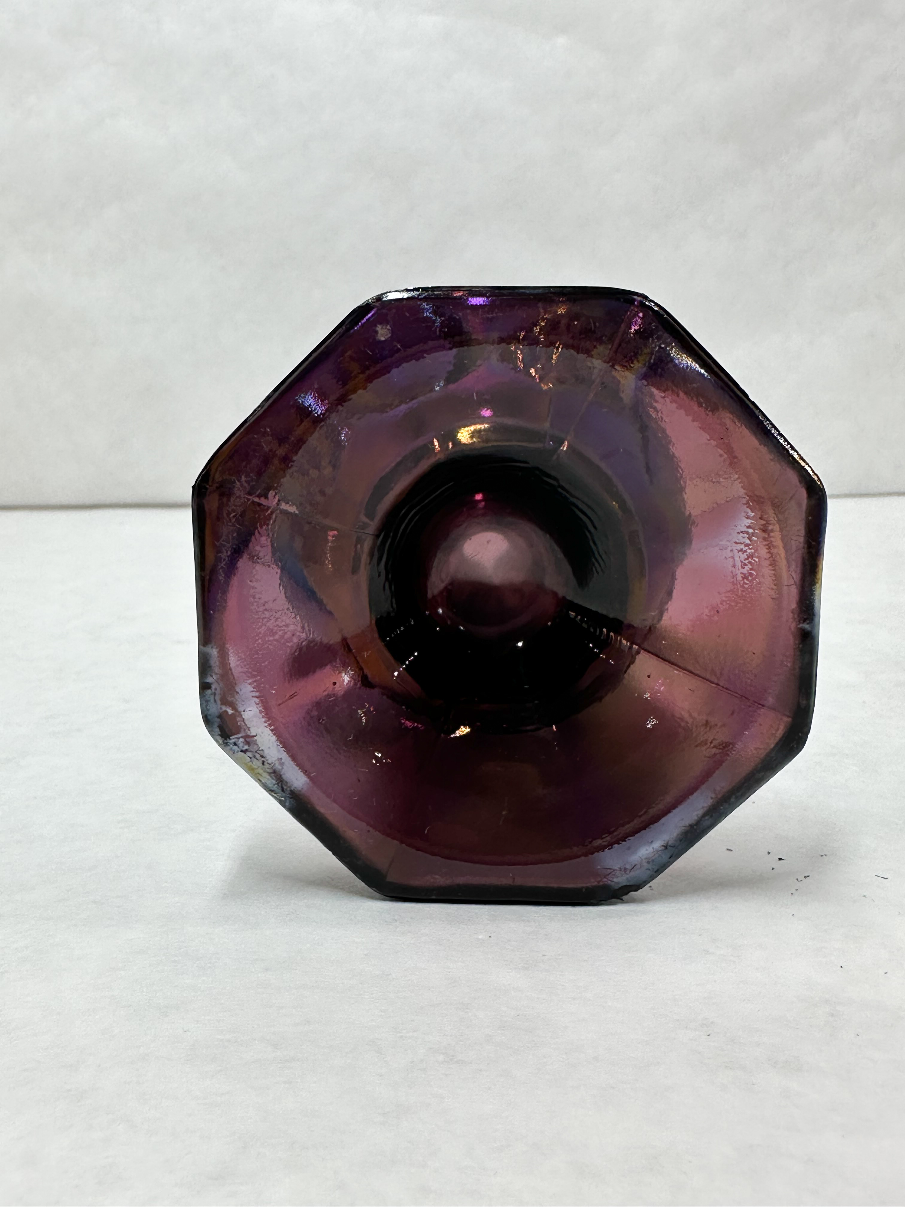 AMETHYST IRIDESCENT CARNIVAL GLASS VASE