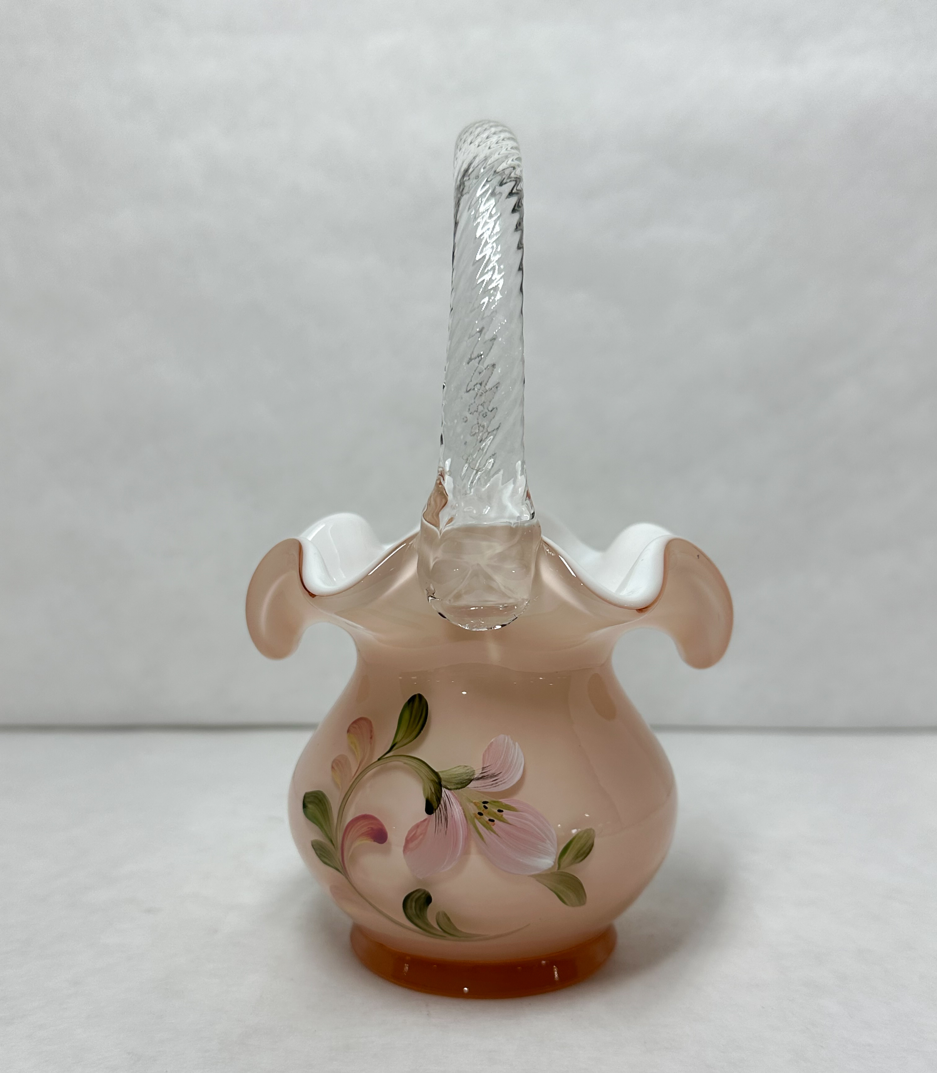 FENTON PAINTED CASED GLASS BASKET, LATE 20TH CENTURY