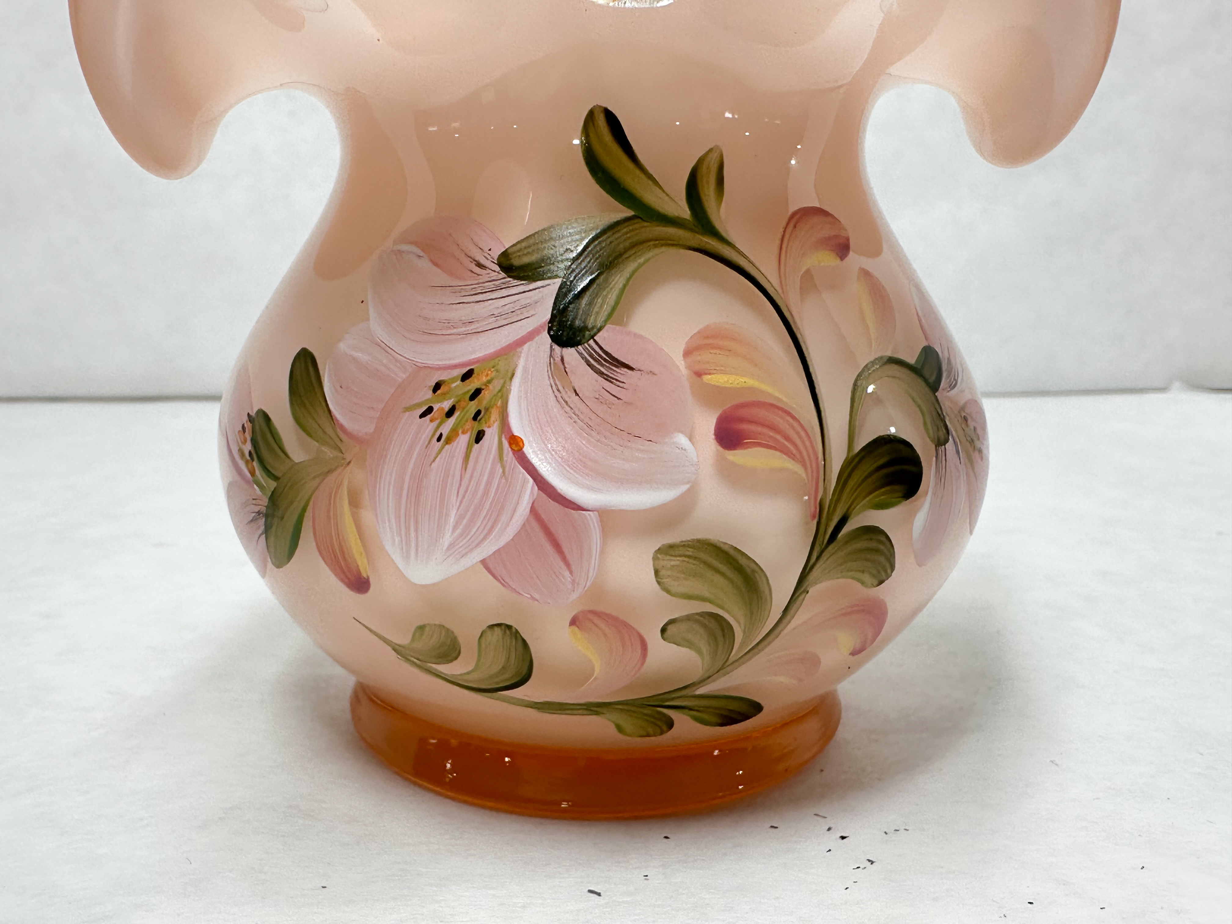 FENTON PAINTED CASED GLASS BASKET, LATE 20TH CENTURY