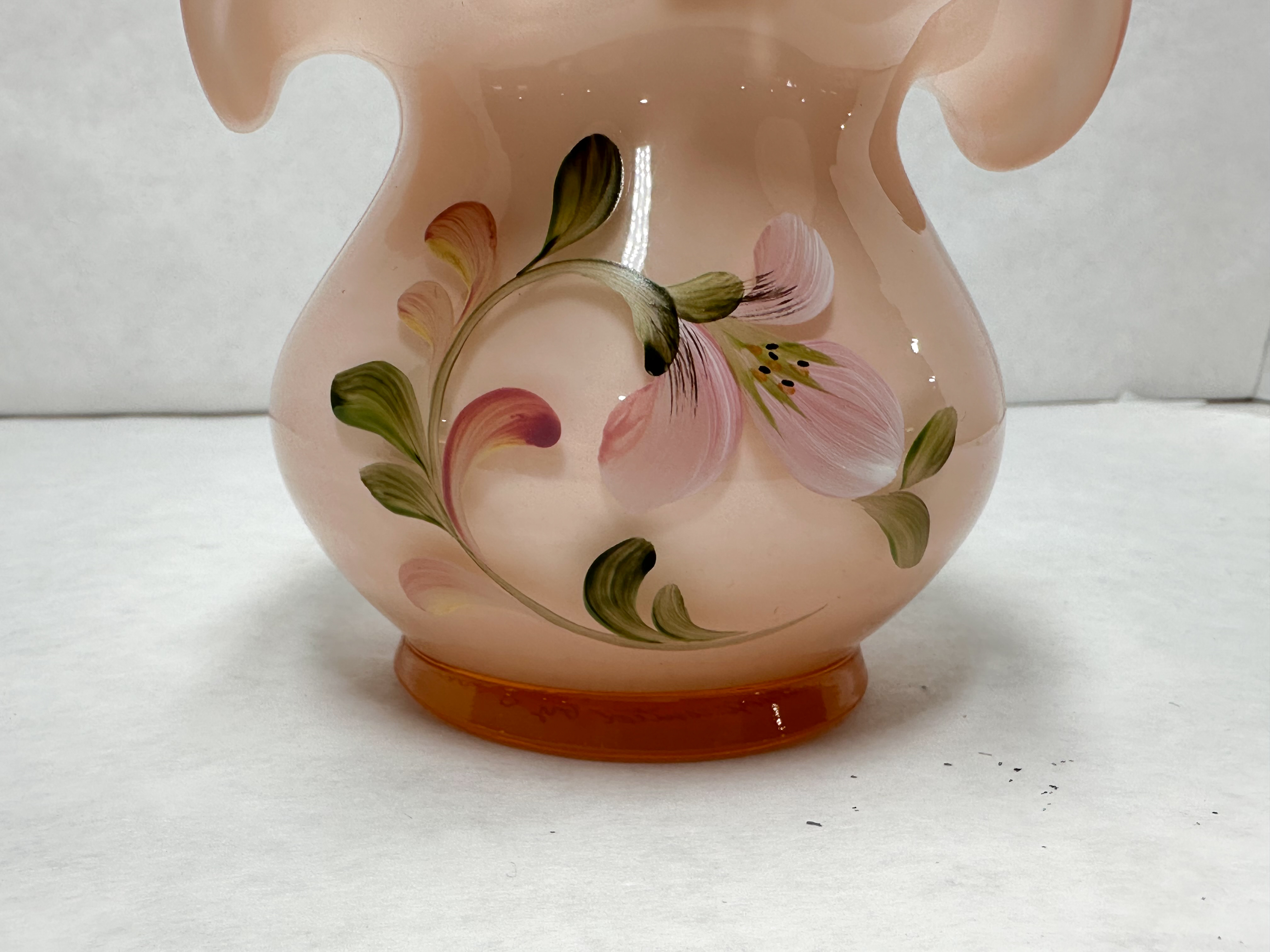 FENTON PAINTED CASED GLASS BASKET, LATE 20TH CENTURY