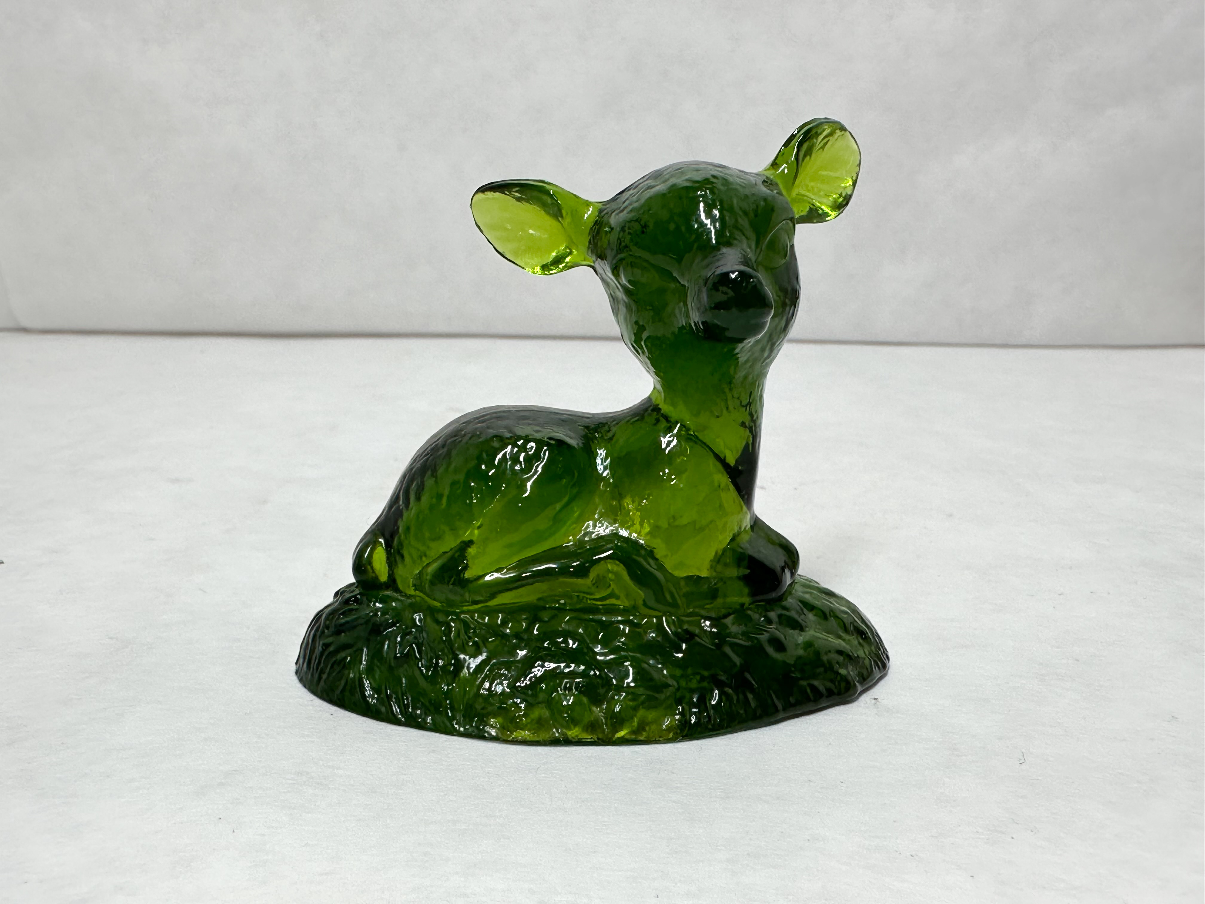 BOYD BINGO GREEN GLASS DEER FIGURINE, MID-CENTURY