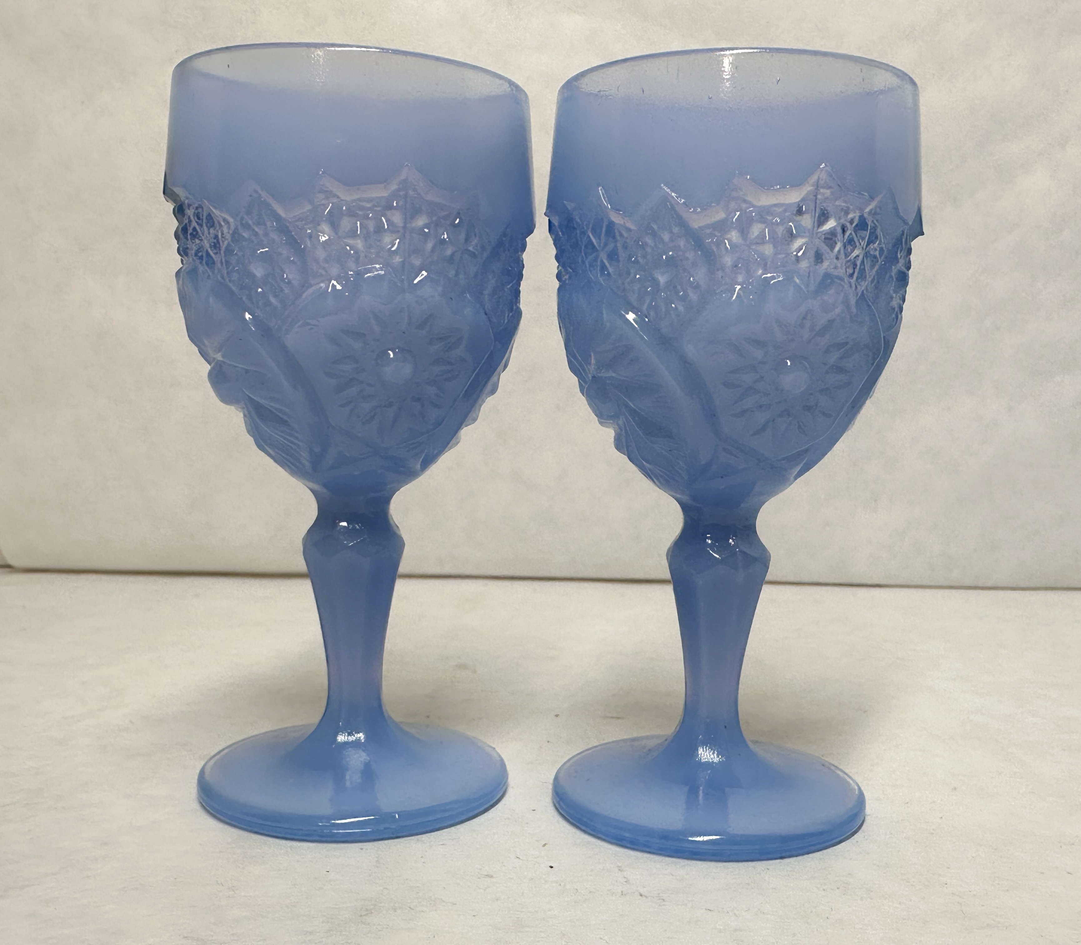 BOYD BLUE SATIN GLASS GOBLETS, CIRCA 1960