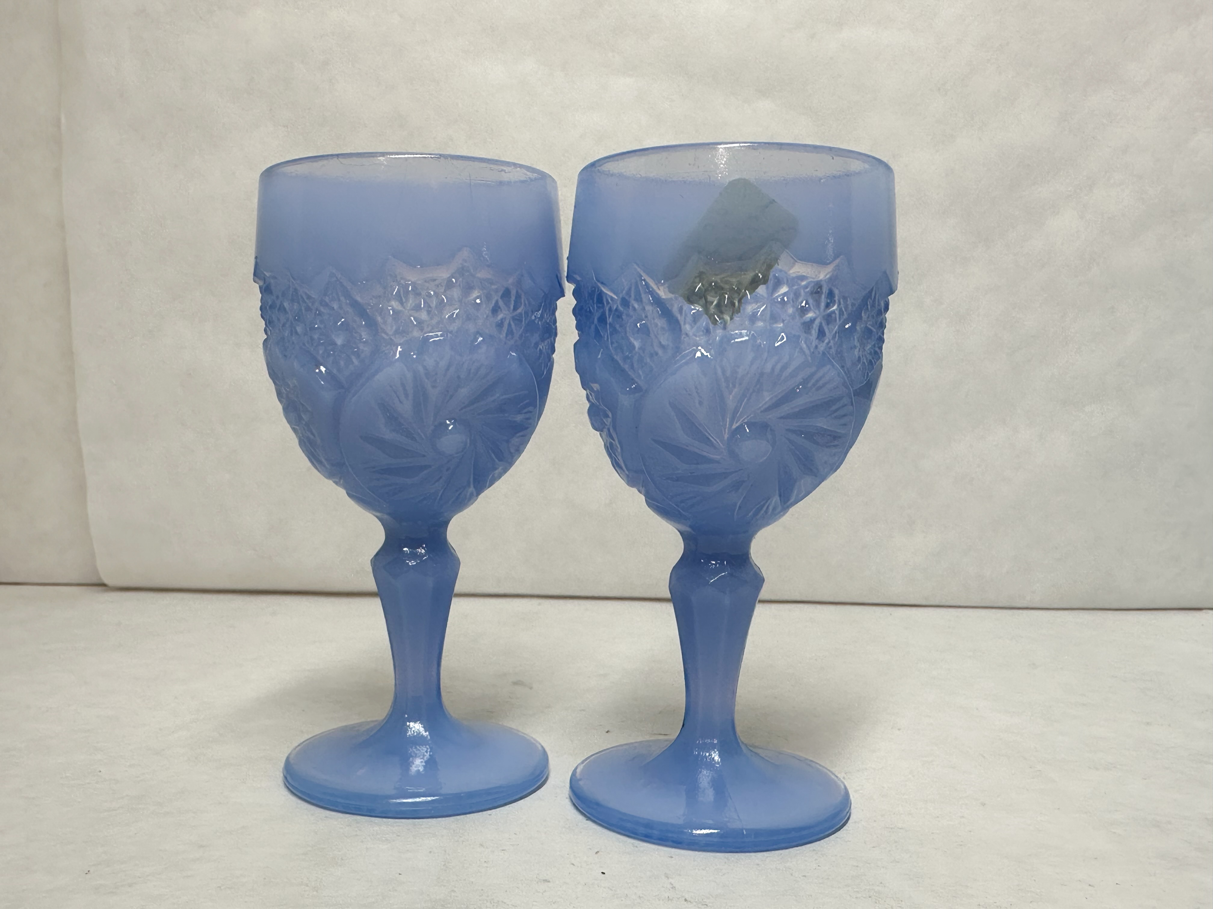 BOYD BLUE SATIN GLASS GOBLETS, CIRCA 1960