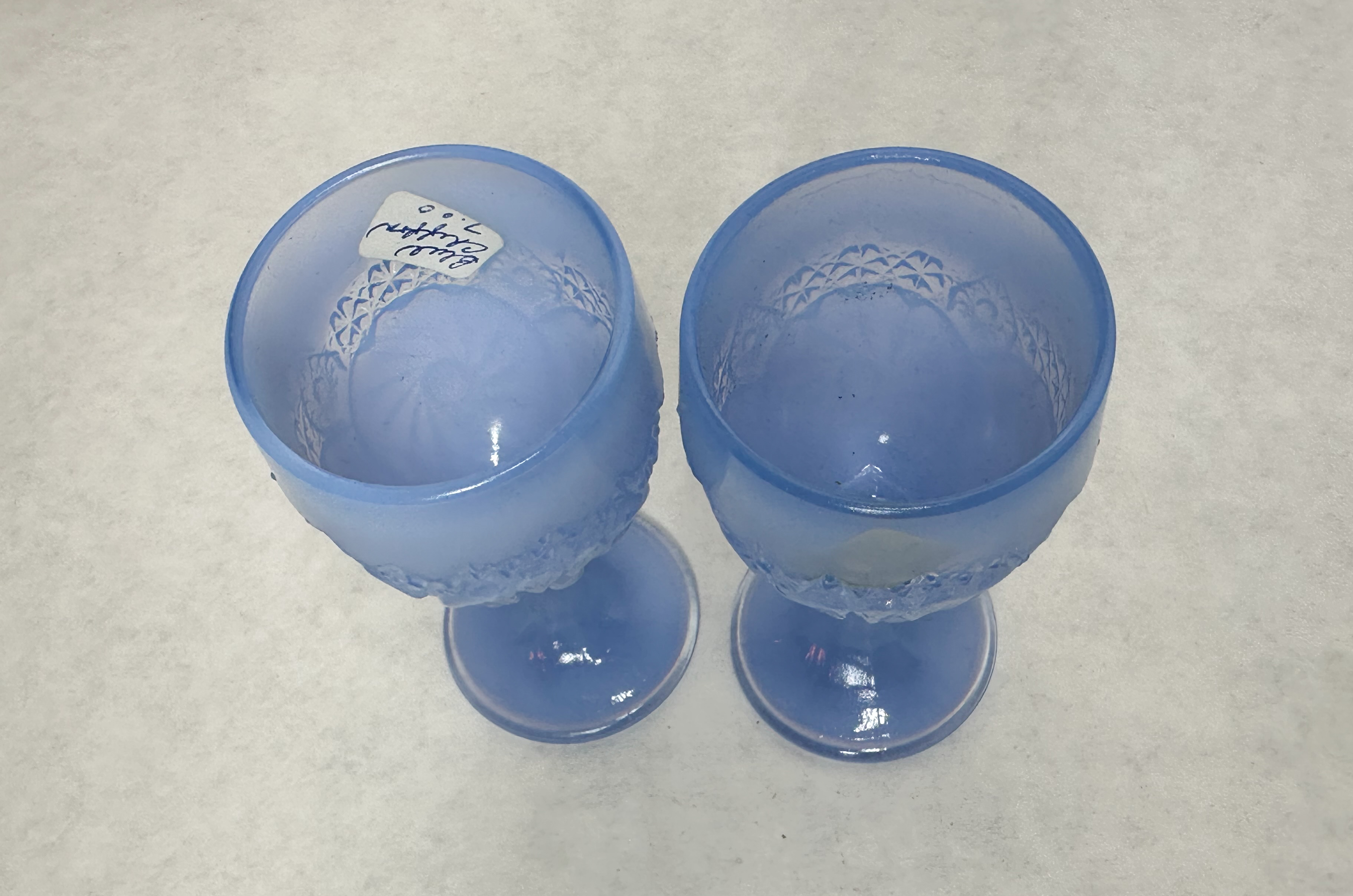 BOYD BLUE SATIN GLASS GOBLETS, CIRCA 1960
