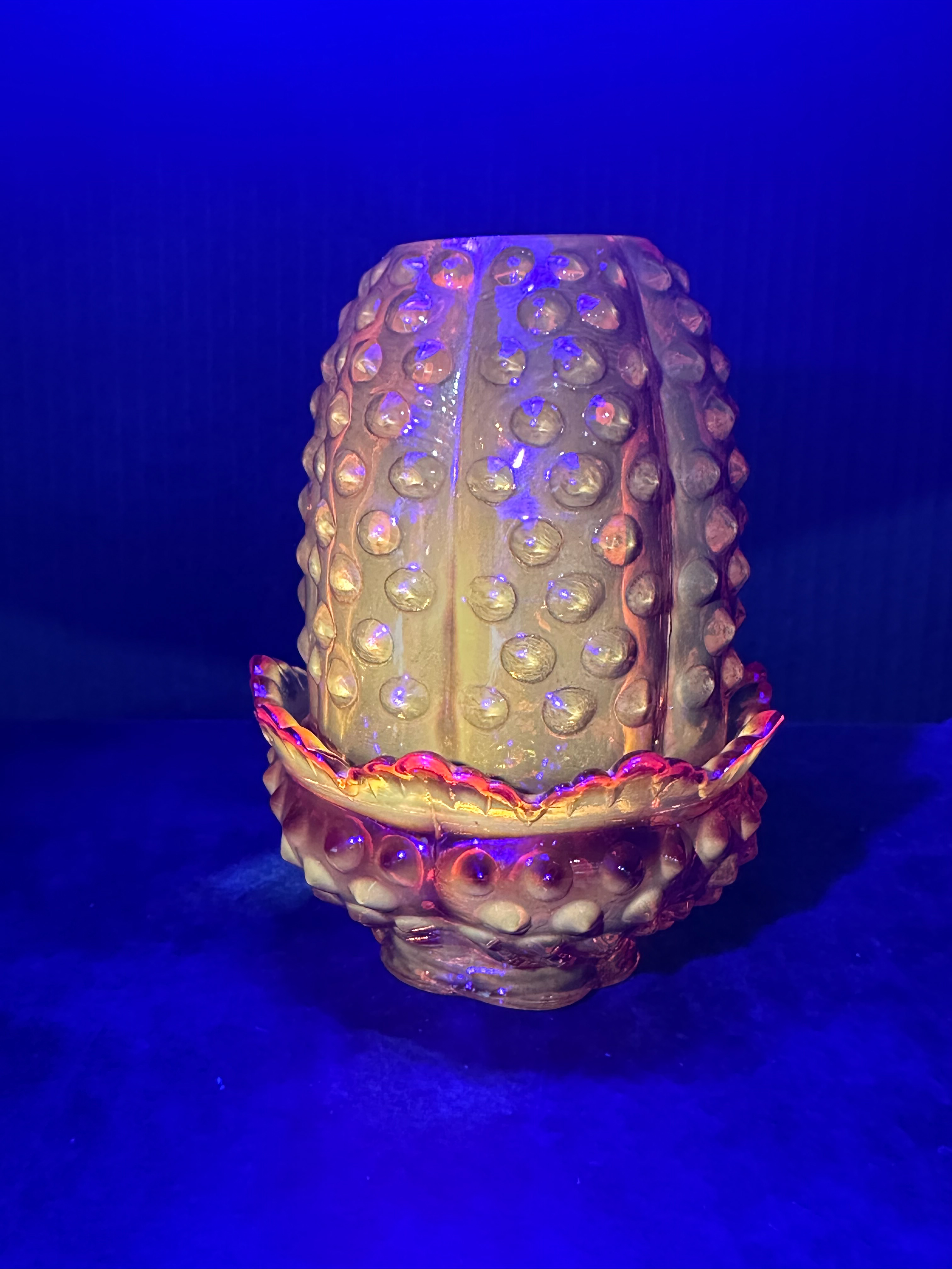 AMBERINA HOBNAIL GLASS FAIRY LAMP