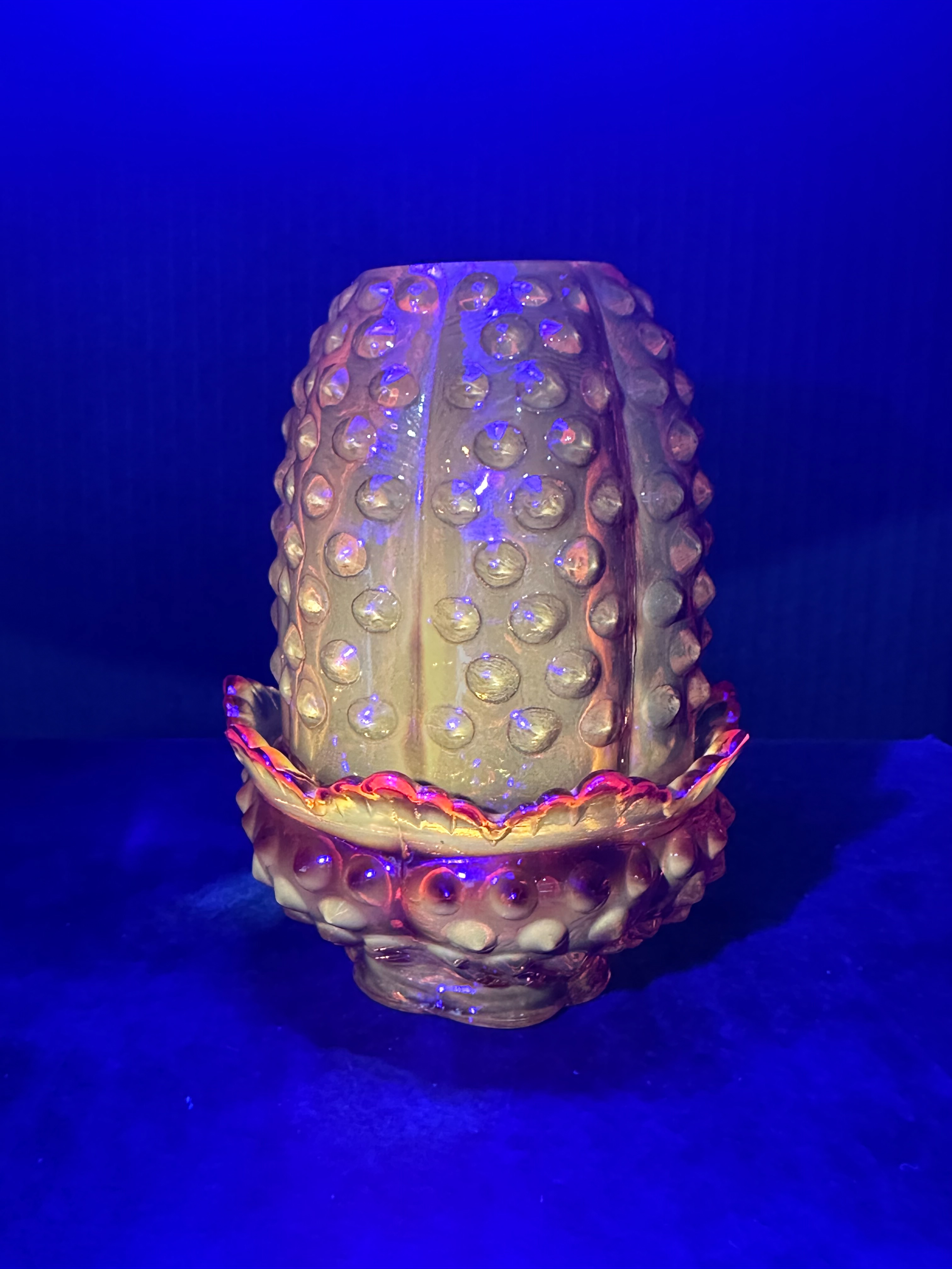 AMBERINA HOBNAIL GLASS FAIRY LAMP