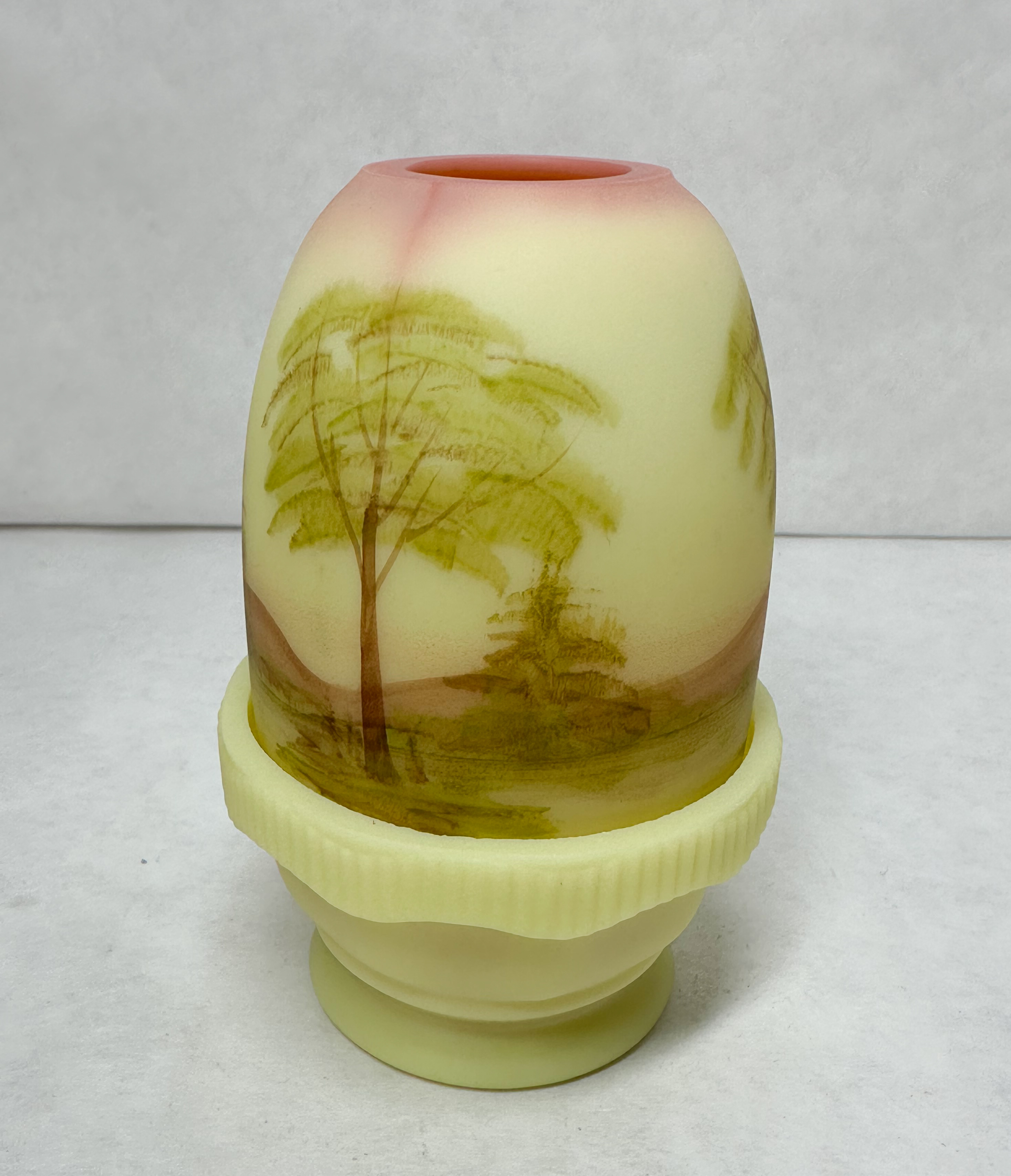 FENTON BURMESE GLASS FAIRY LAMP PIPER