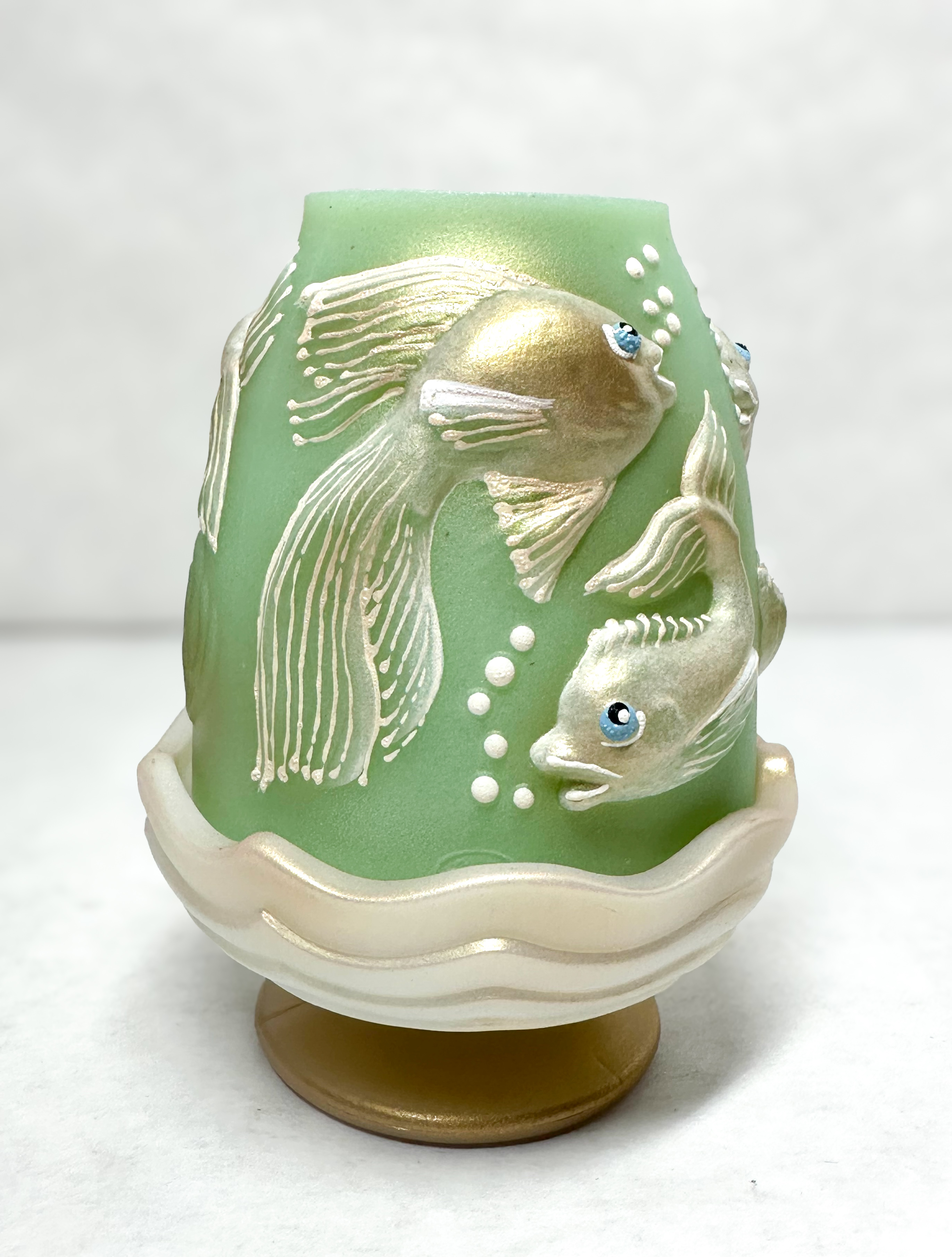 RARE FENTON GREEN GLASS FAIRY LAMP SPINDLER 2/5