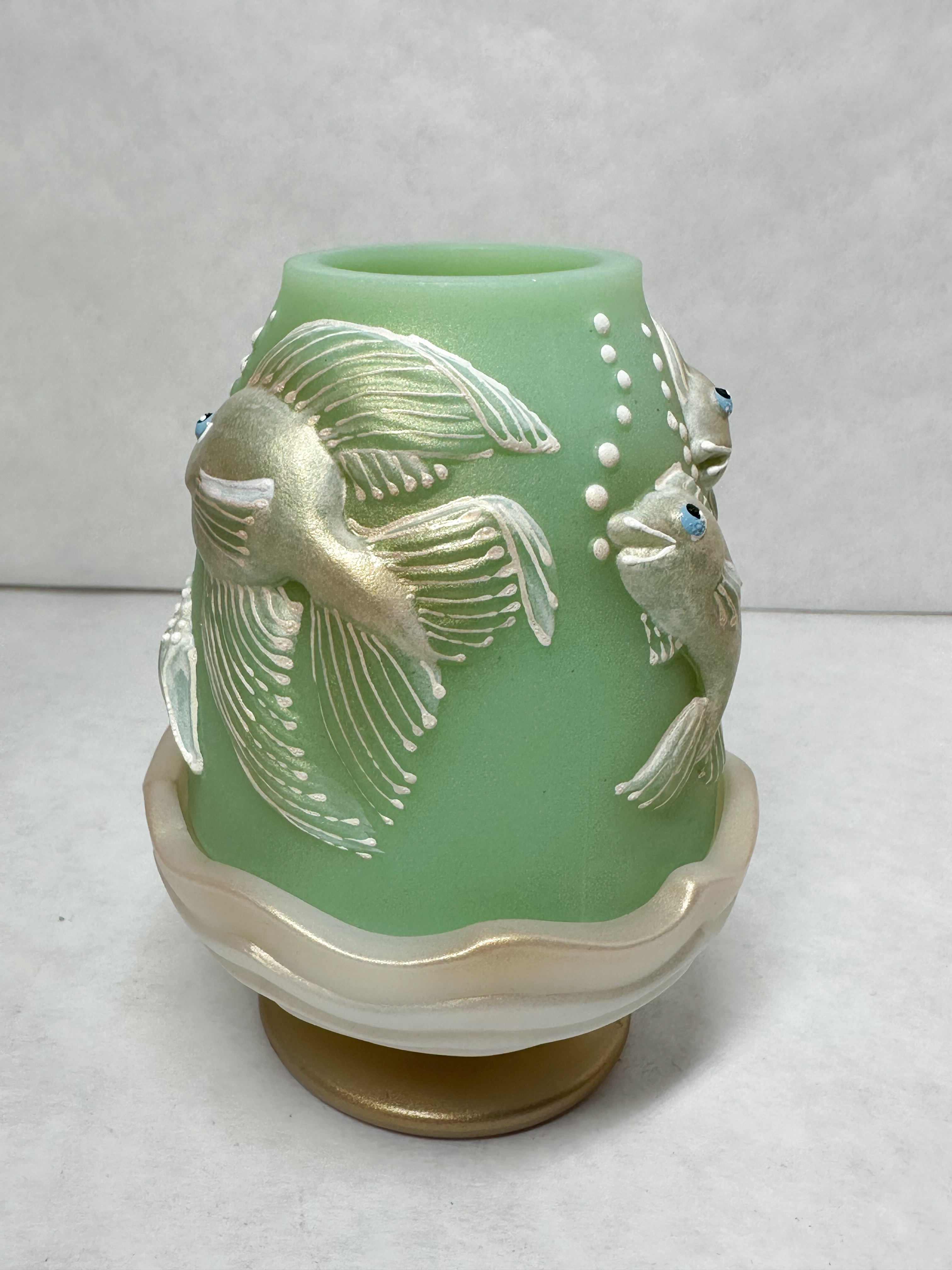 RARE FENTON GREEN GLASS FAIRY LAMP SPINDLER 2/5