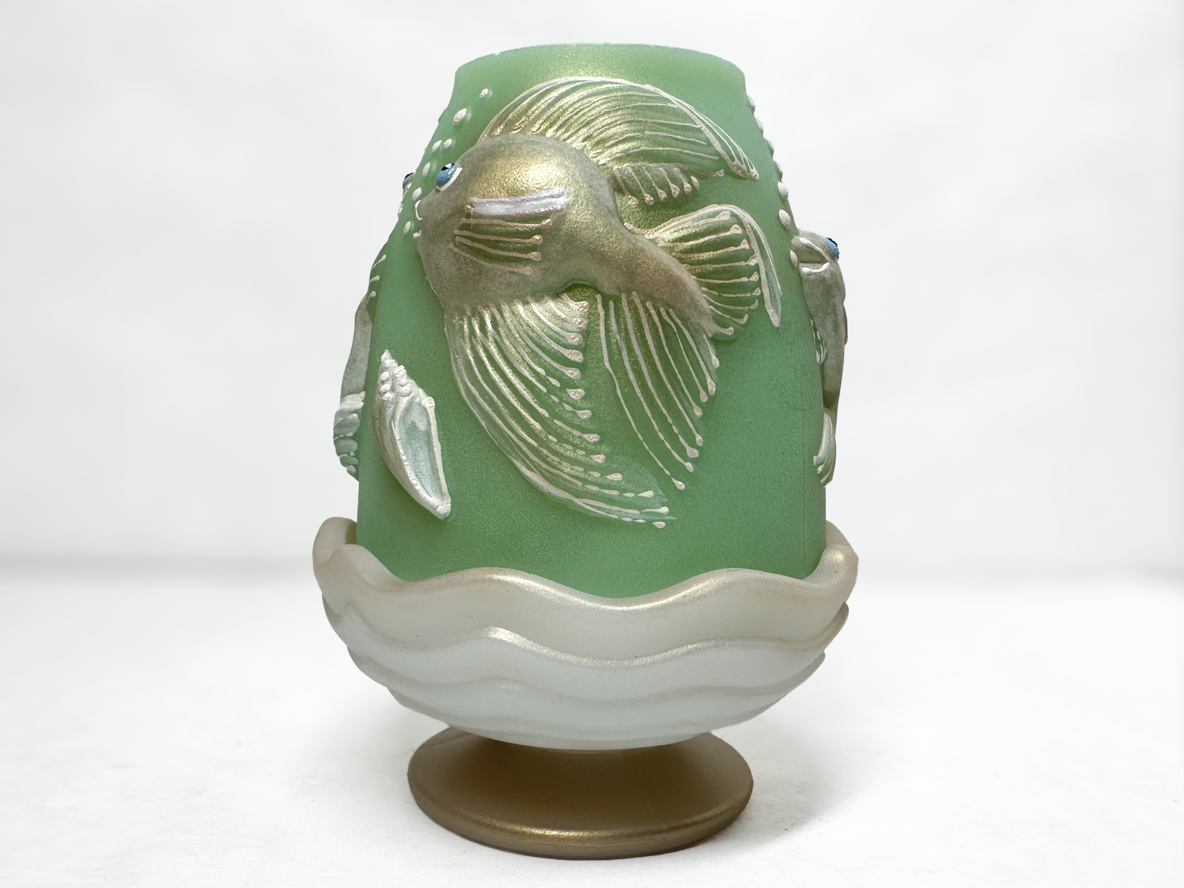 RARE FENTON GREEN GLASS FAIRY LAMP SPINDLER 2/5