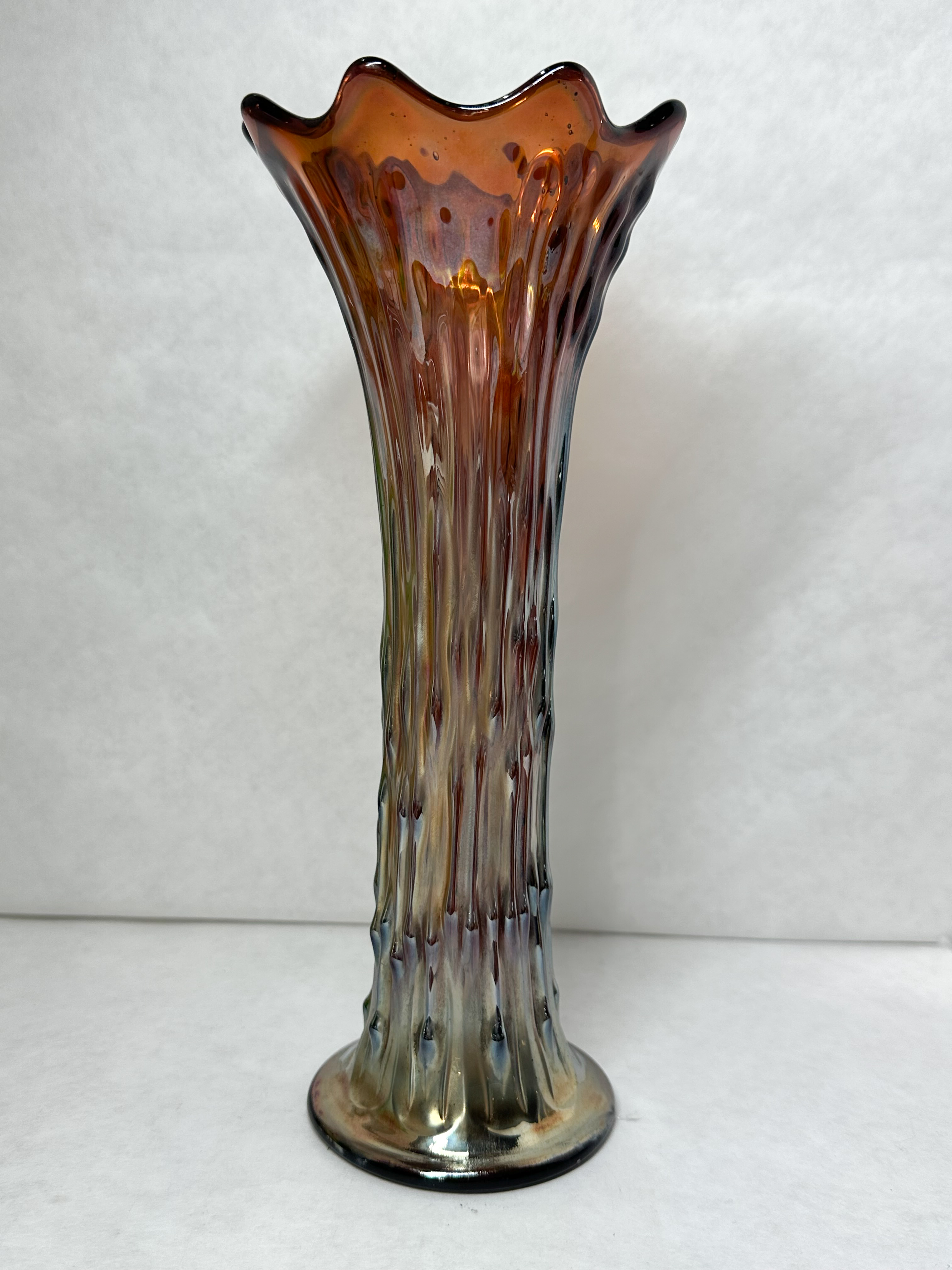 TREE TRUNK CARNIVAL GLASS VASE