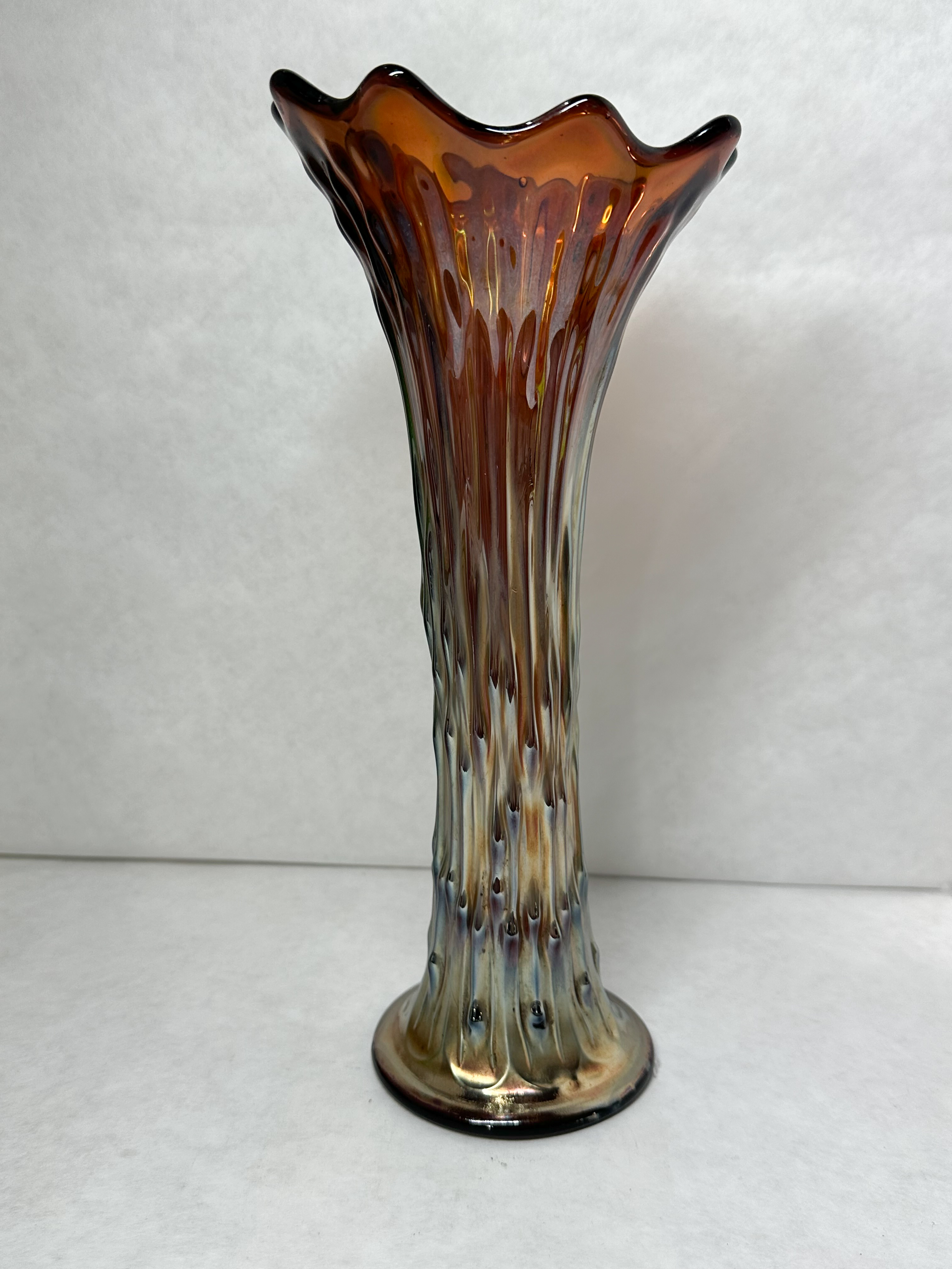TREE TRUNK CARNIVAL GLASS VASE