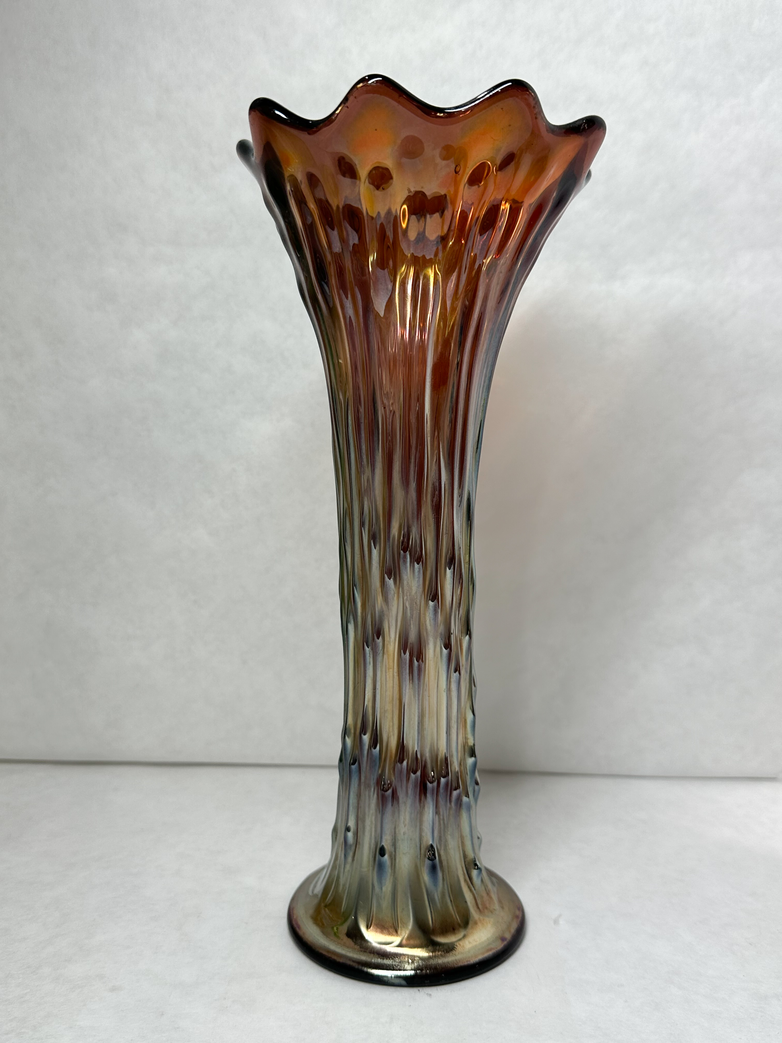 TREE TRUNK CARNIVAL GLASS VASE
