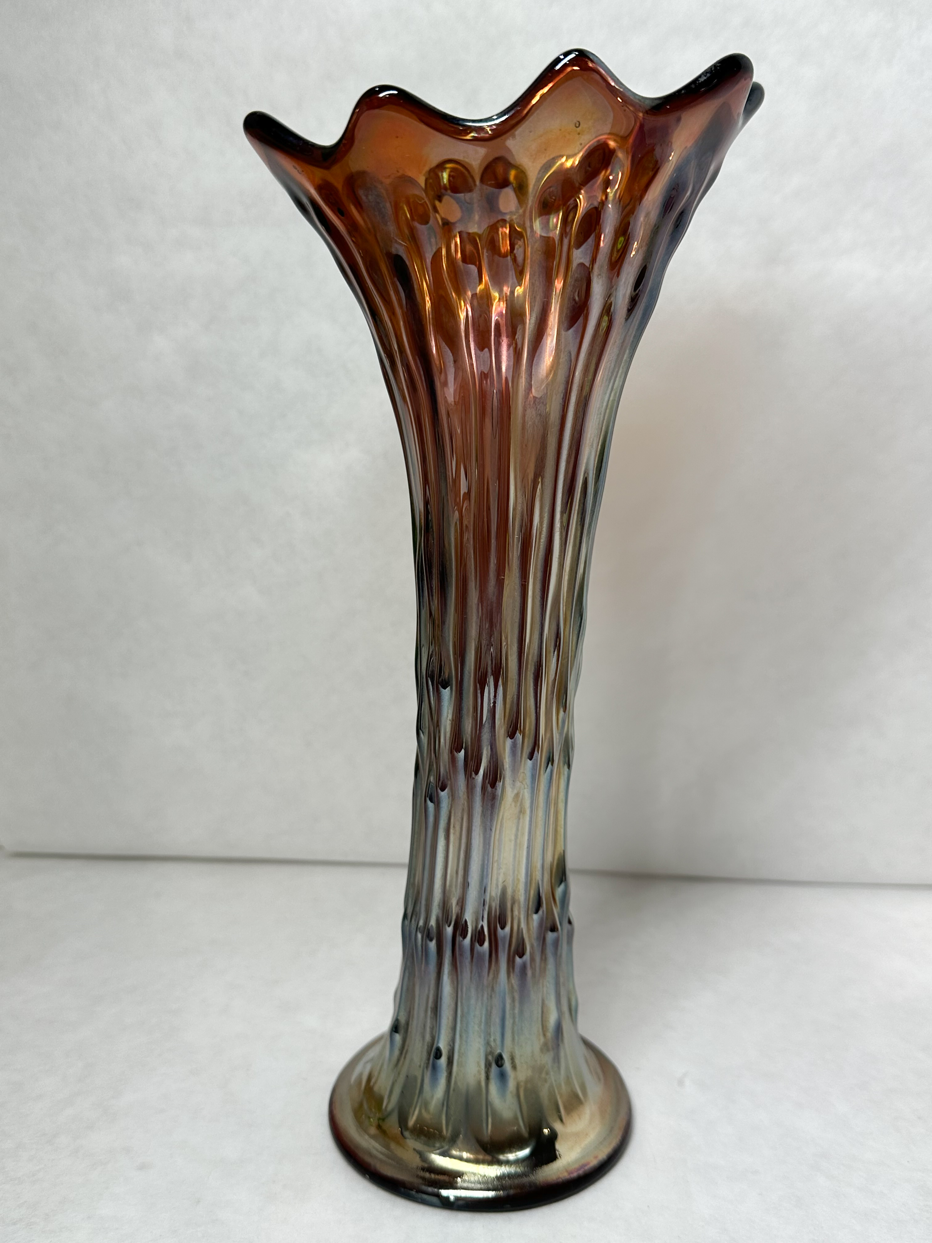 TREE TRUNK CARNIVAL GLASS VASE