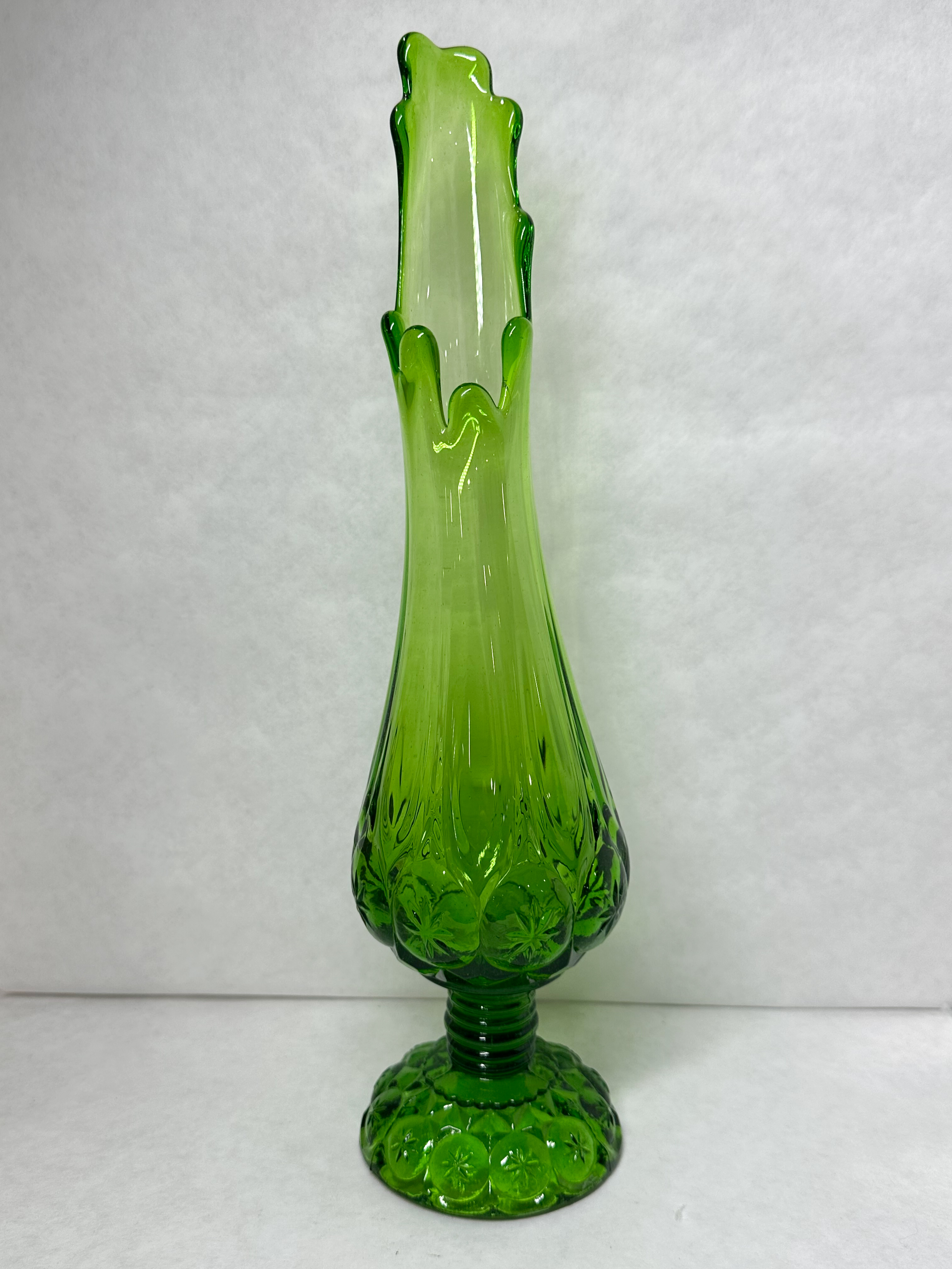 MOON AND STAR GREEN GLASS SWUNG VASE