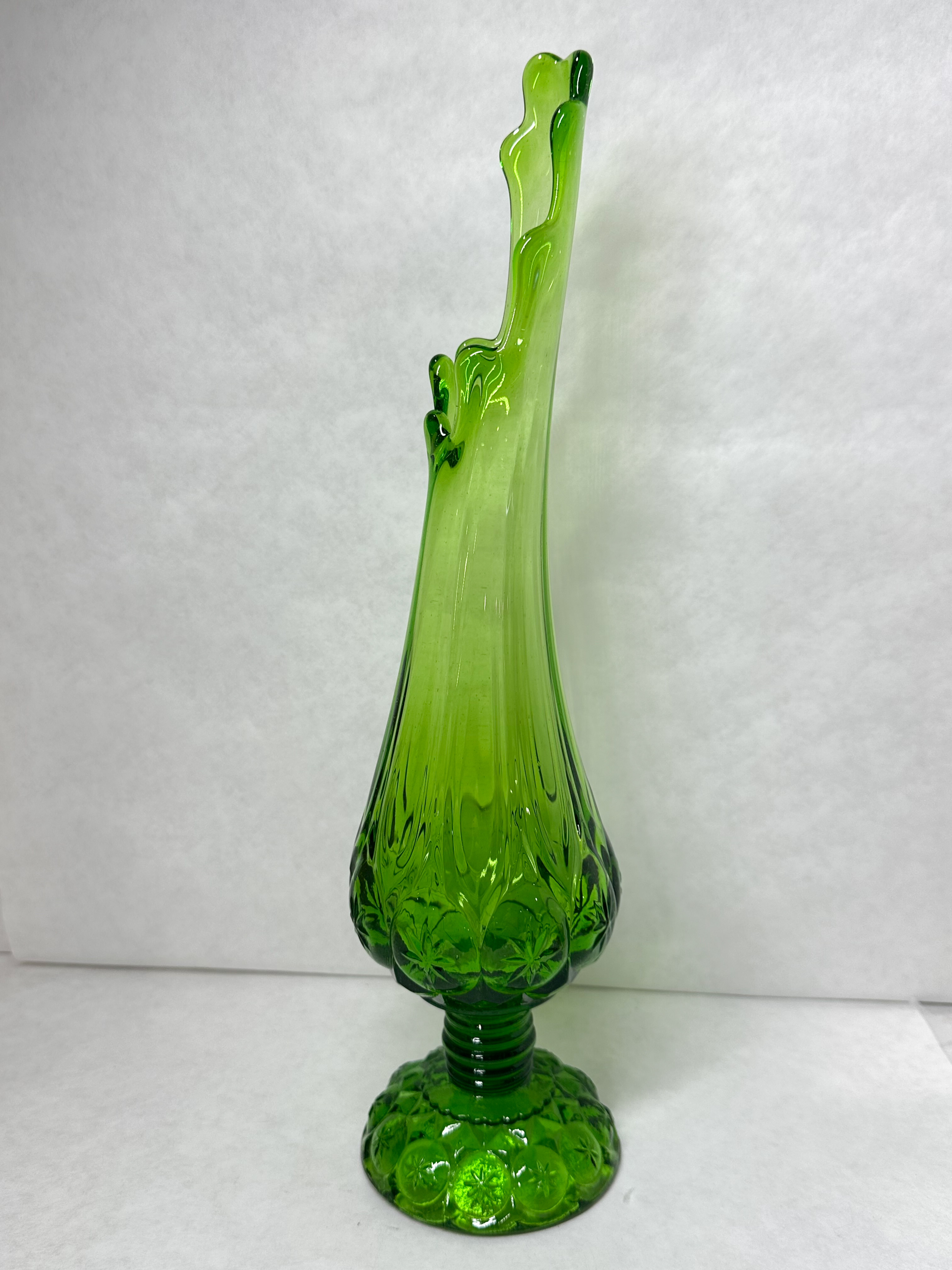 MOON AND STAR GREEN GLASS SWUNG VASE